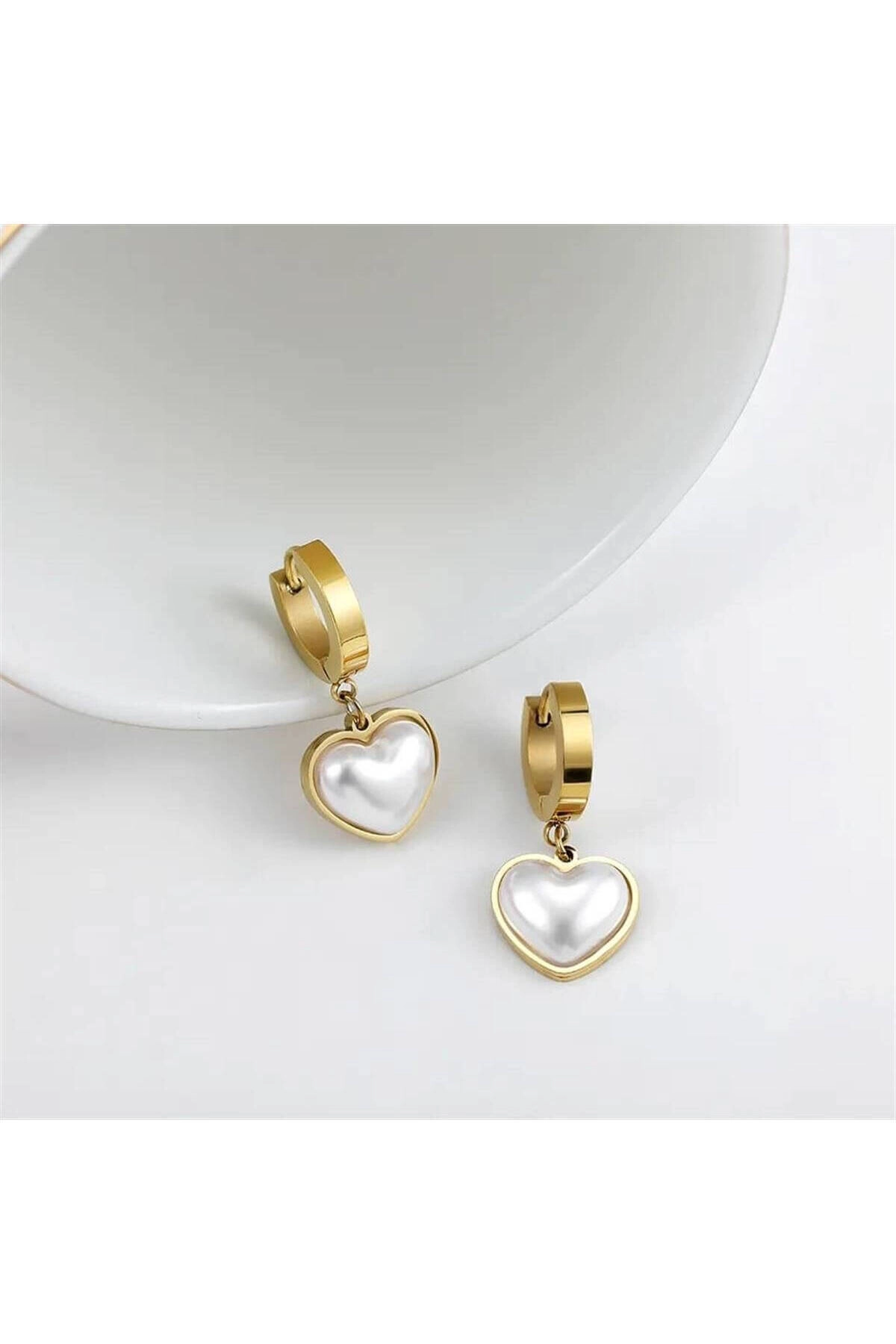 Çelik Venedik Kalp Küpe Gold | 316l Çelik - Kararmaz | Hediye Kadın-0