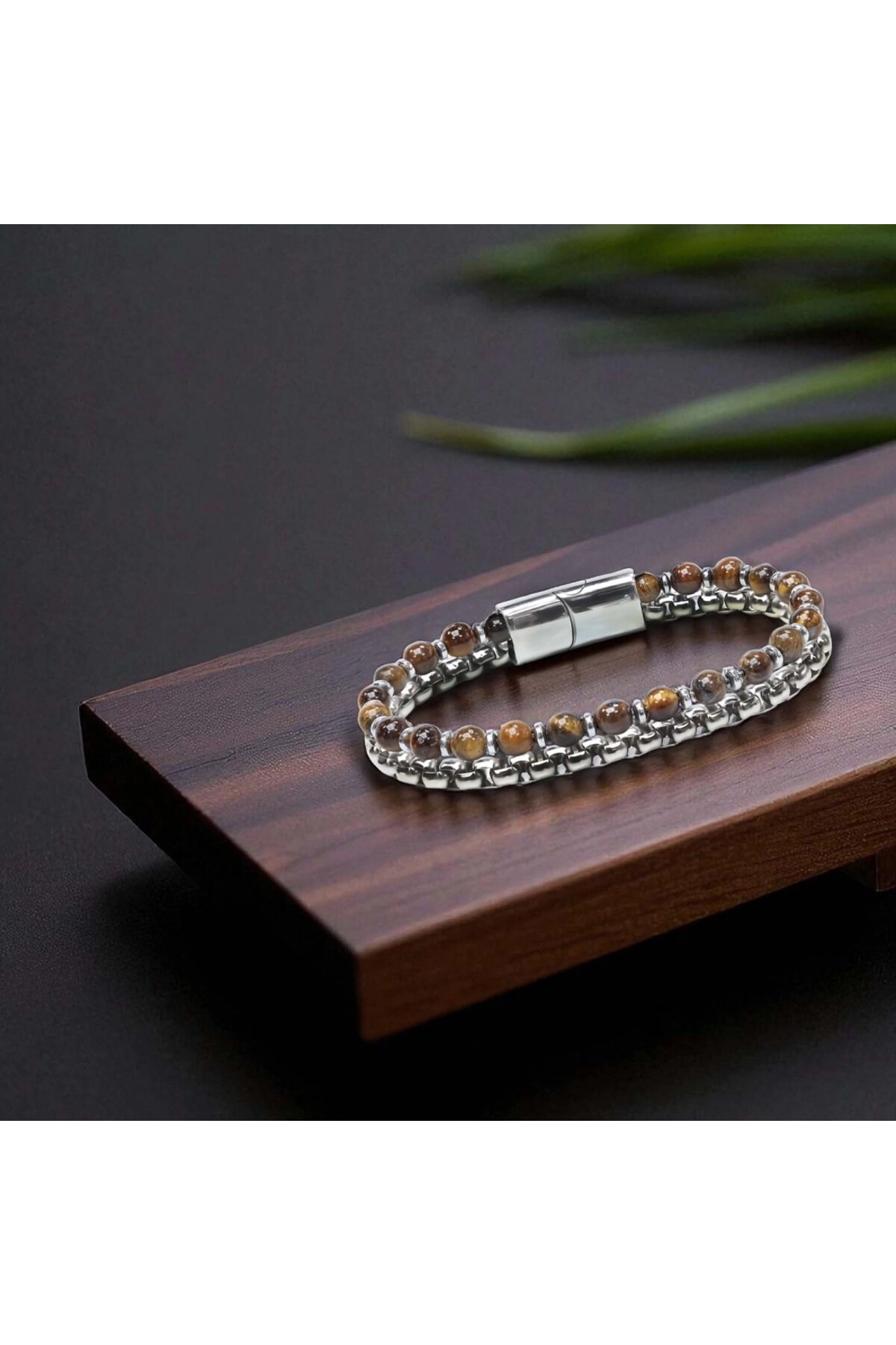 Çelik Zincirli Kaplan Gözü Ve Hematit Bileklik-1