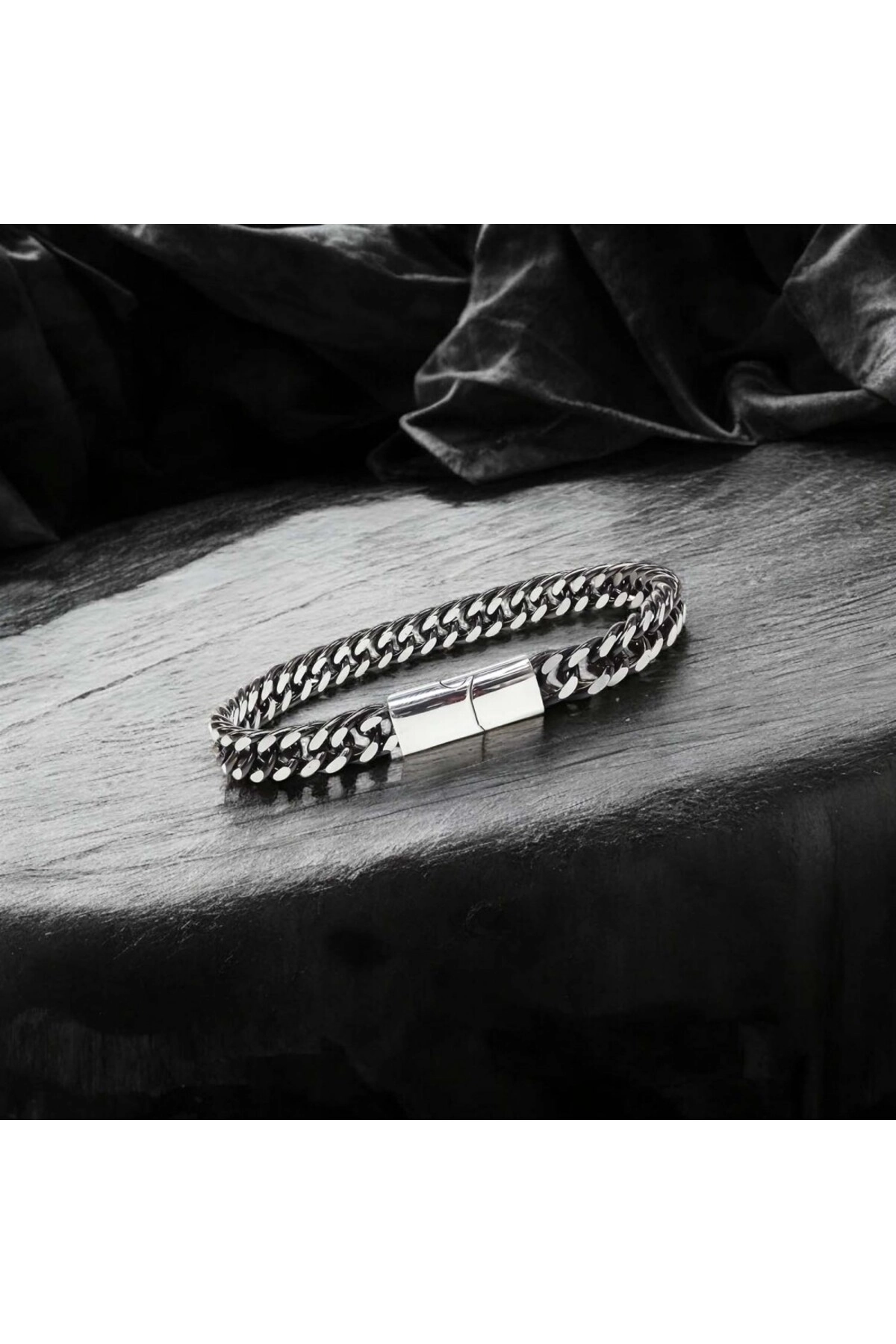 Çift Sıra Otantik Çelik Zincir Bileklik-4