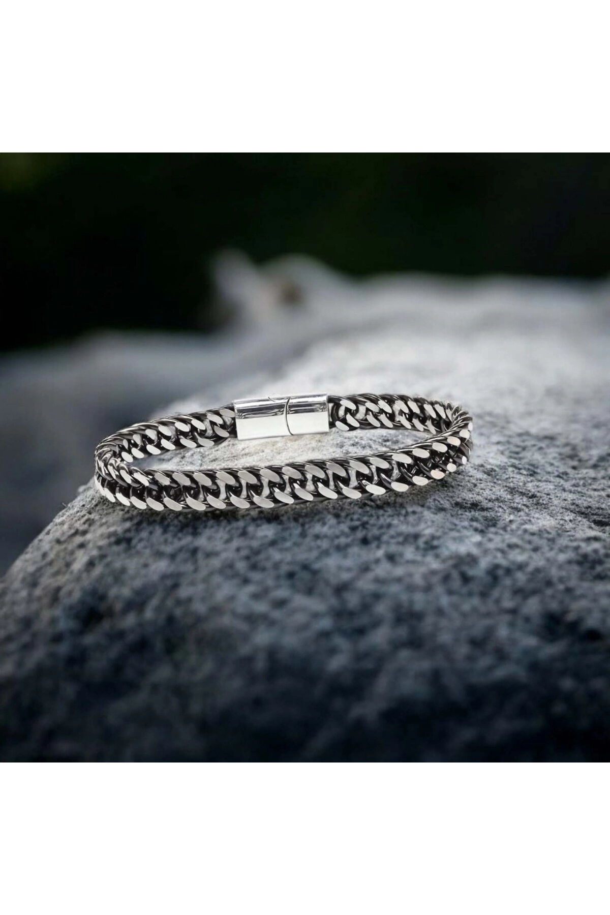 Çift Sıra Otantik Çelik Zincir Bileklik-5