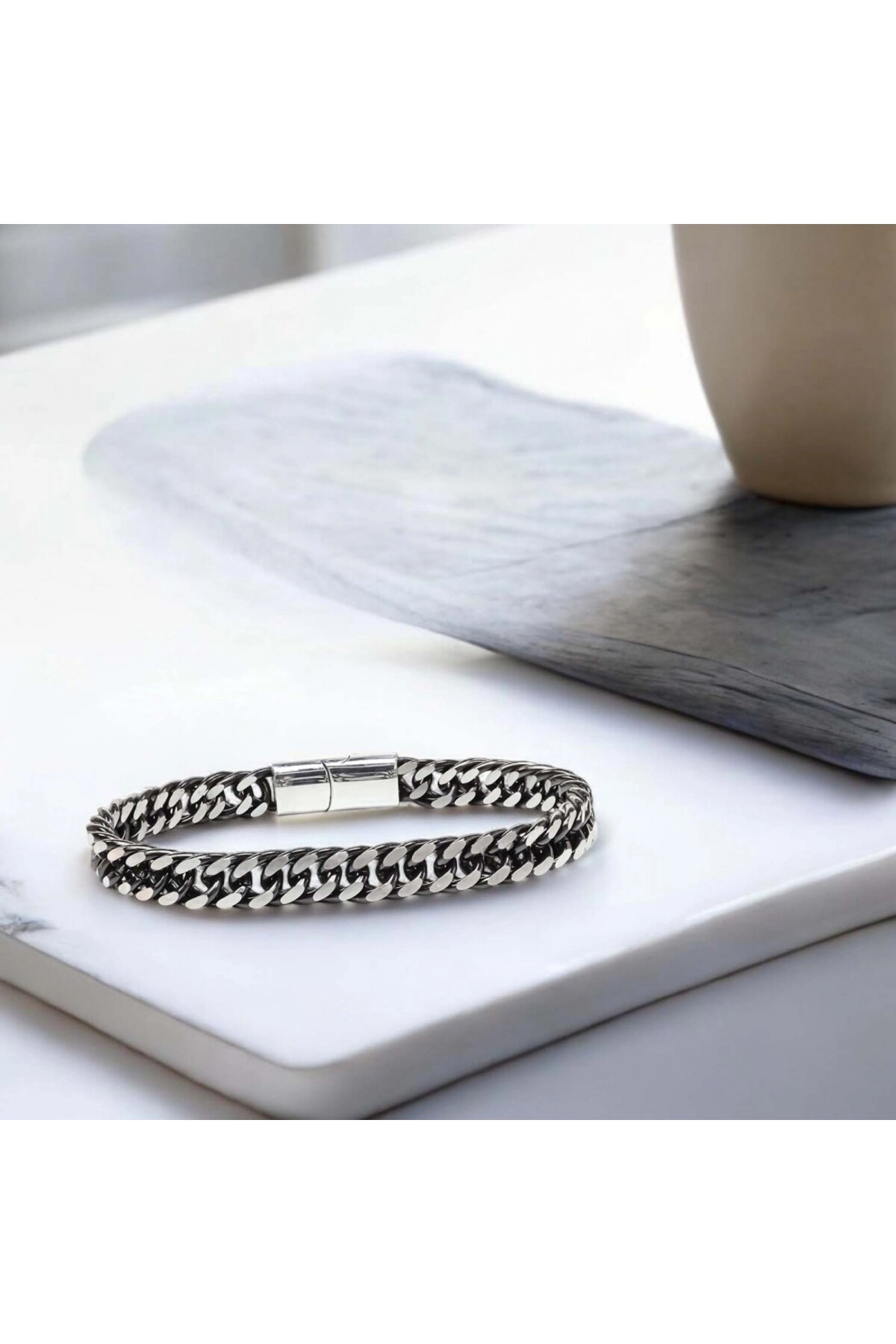 Çift Sıra Otantik Çelik Zincir Bileklik-3