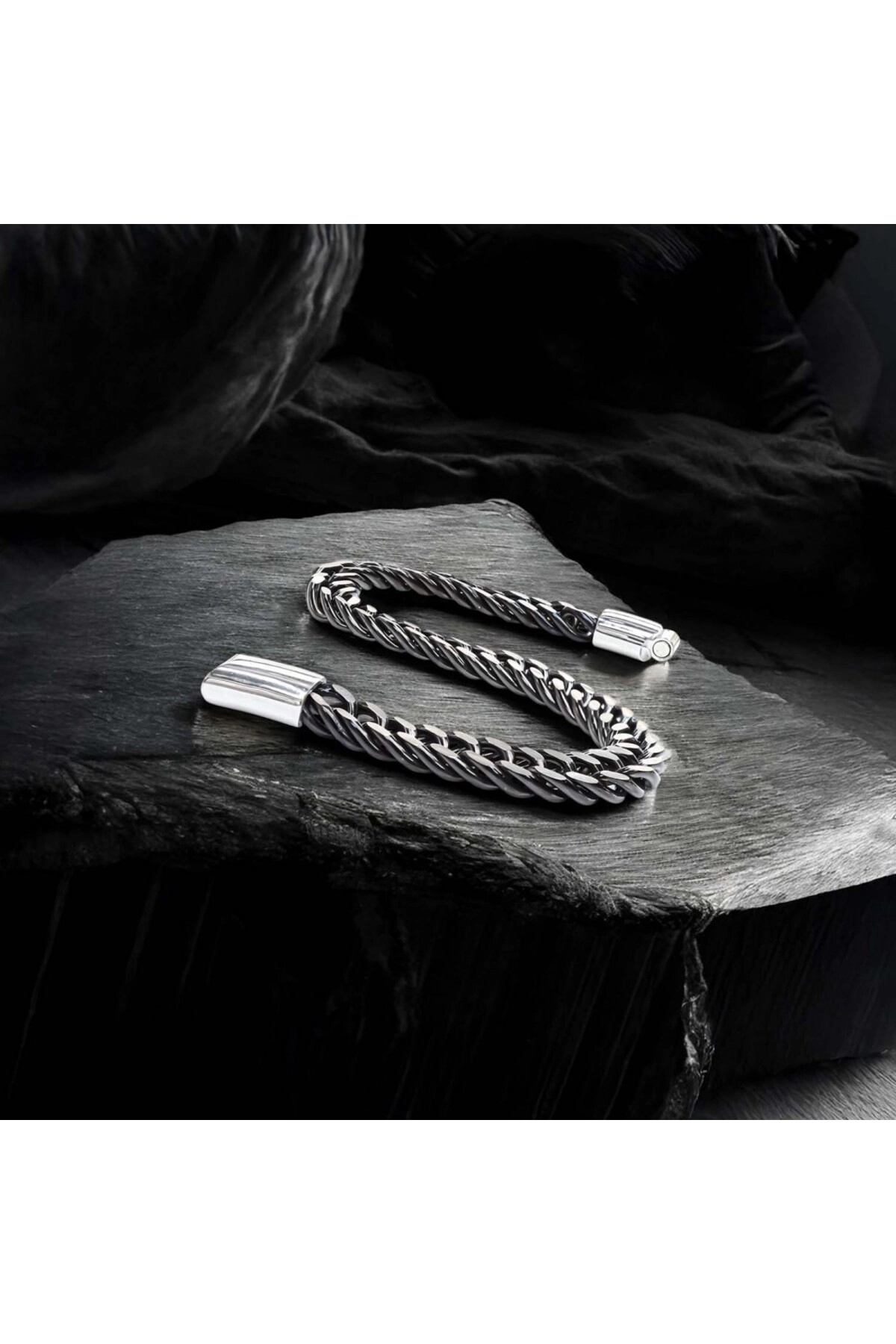 Çift Sıra Otantik Çelik Zincir Bileklik-6