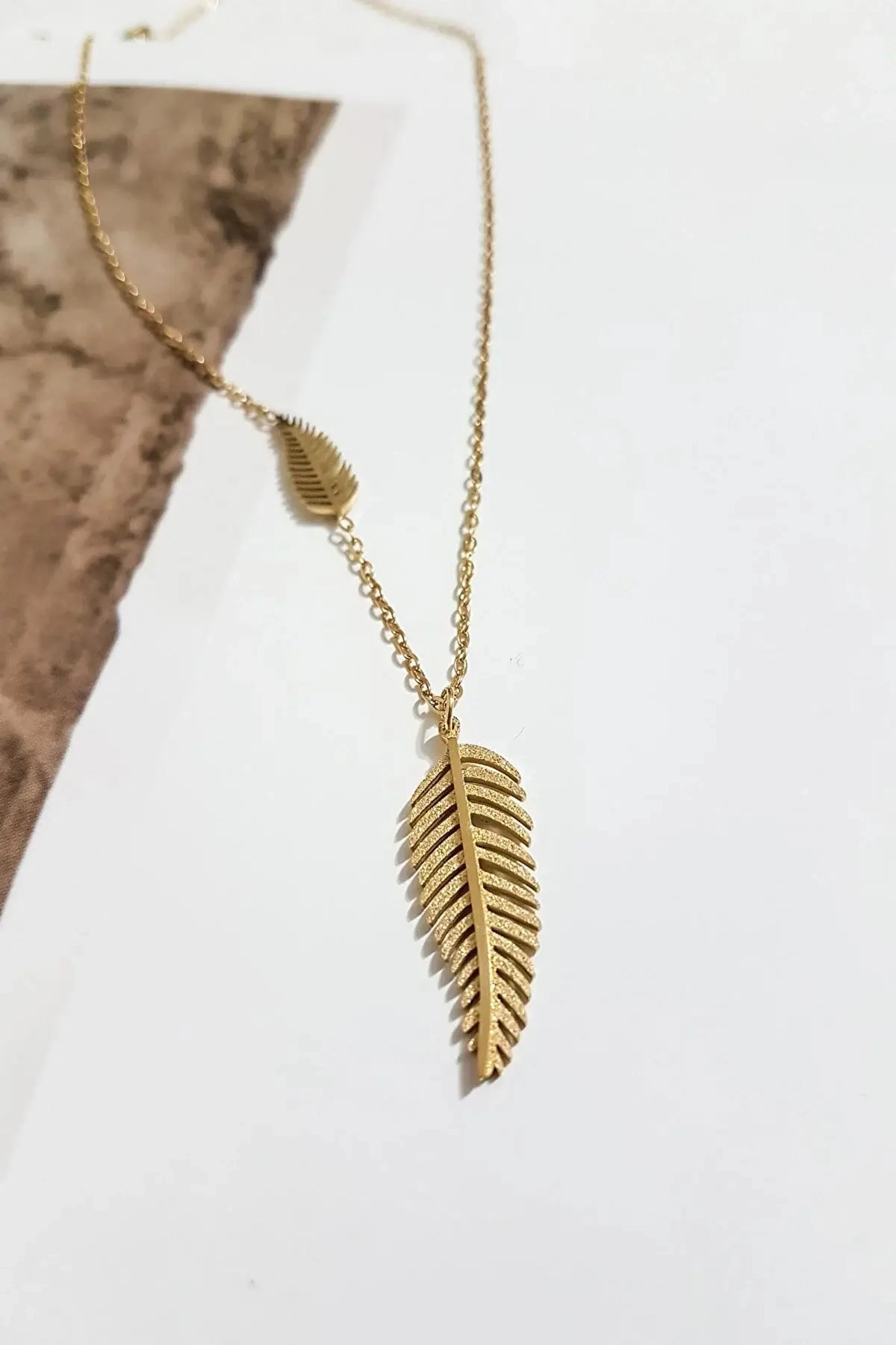 Çift Yapraklı Çelik Kolye 45 Cm | 316l Çelik - Kararmaz | Hediye Kadın-0