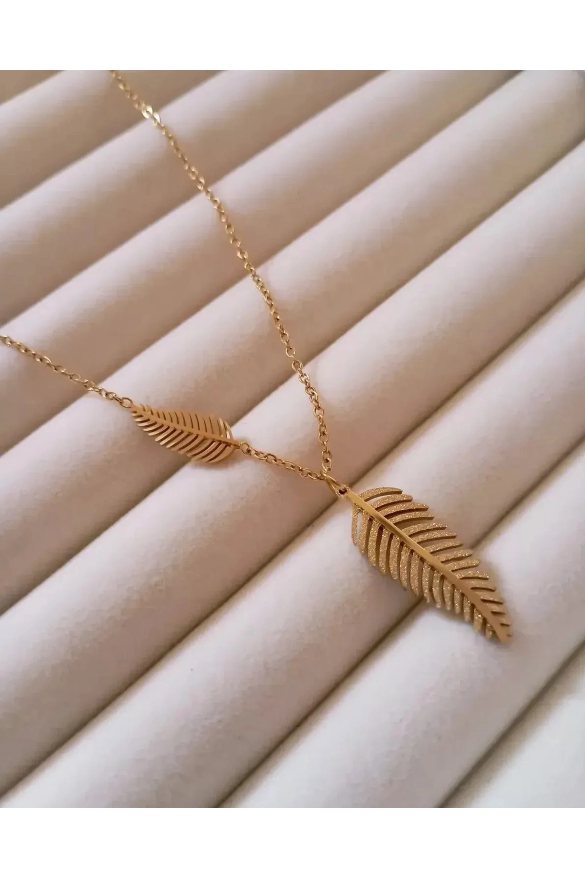 Çift Yapraklı Çelik Kolye 45 Cm | 316l Çelik - Kararmaz | Hediye Kadın-3