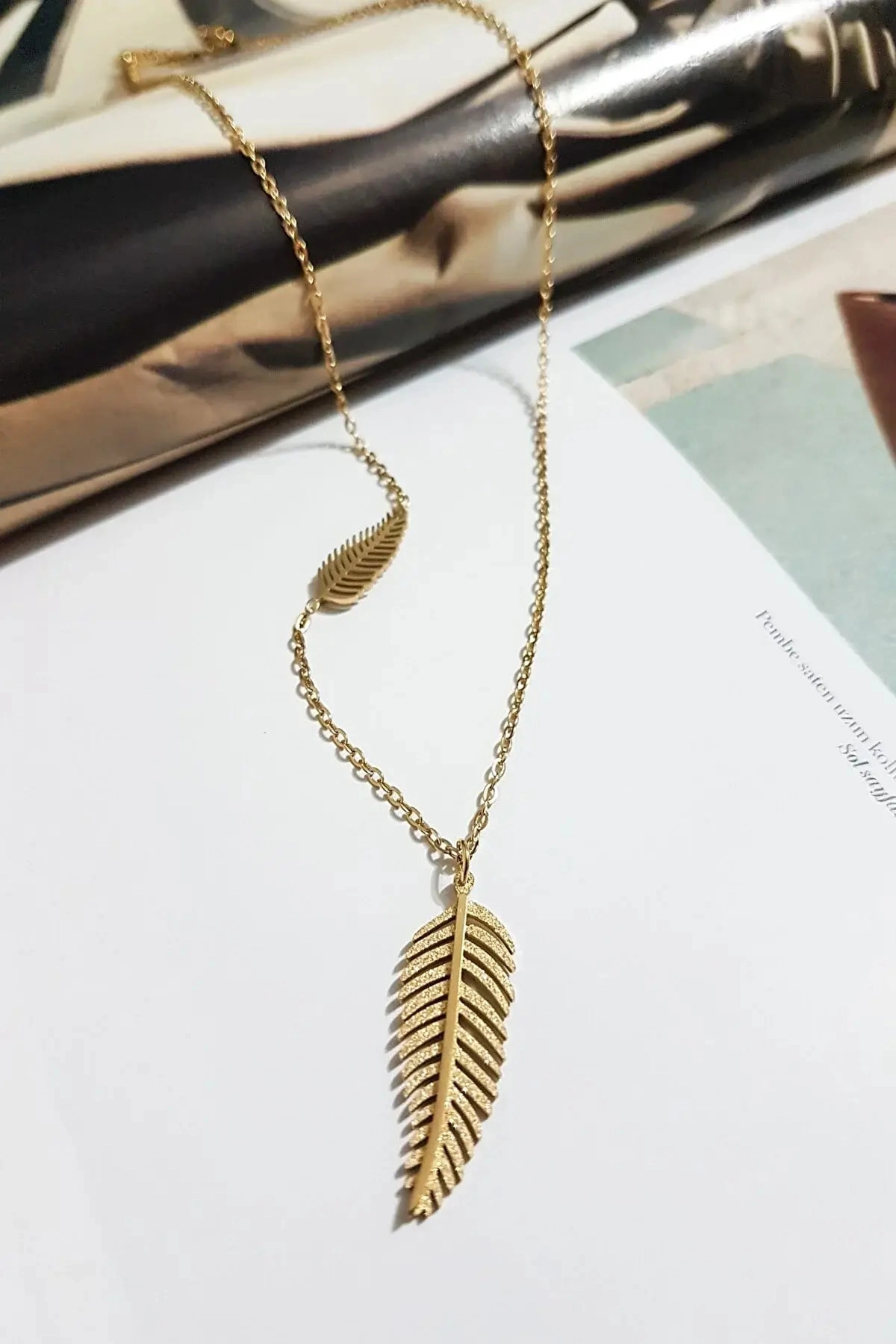 Çift Yapraklı Çelik Kolye 45 Cm | 316l Çelik - Kararmaz | Hediye Kadın-5