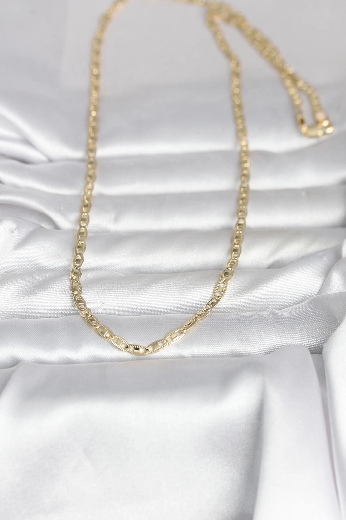 CM 14K Gold Renk Lazer Kesim Zincirli Model 60 cm Kadın Kolye-1
