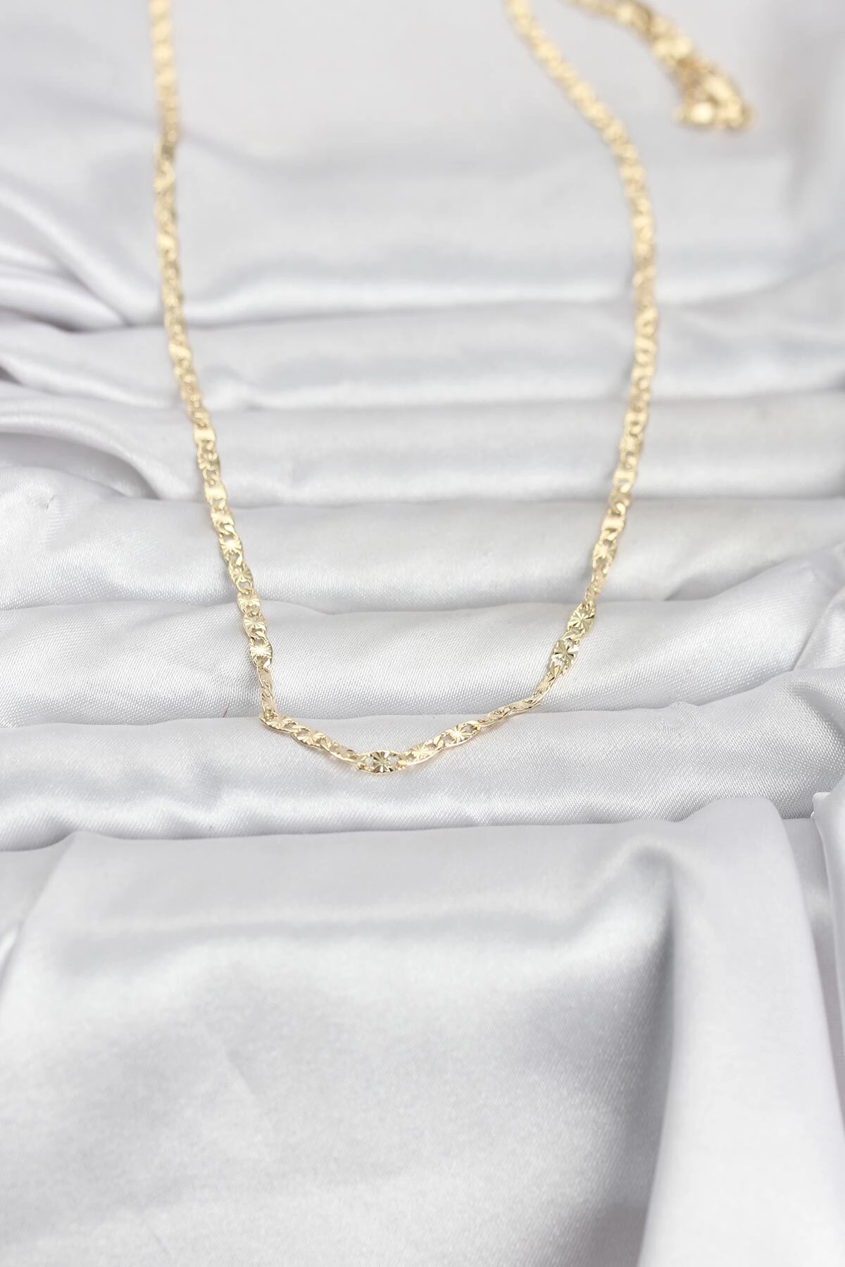 CM 14K Gold Renk Lazer Zincirli Model 60 cm Kadın Kolye-1