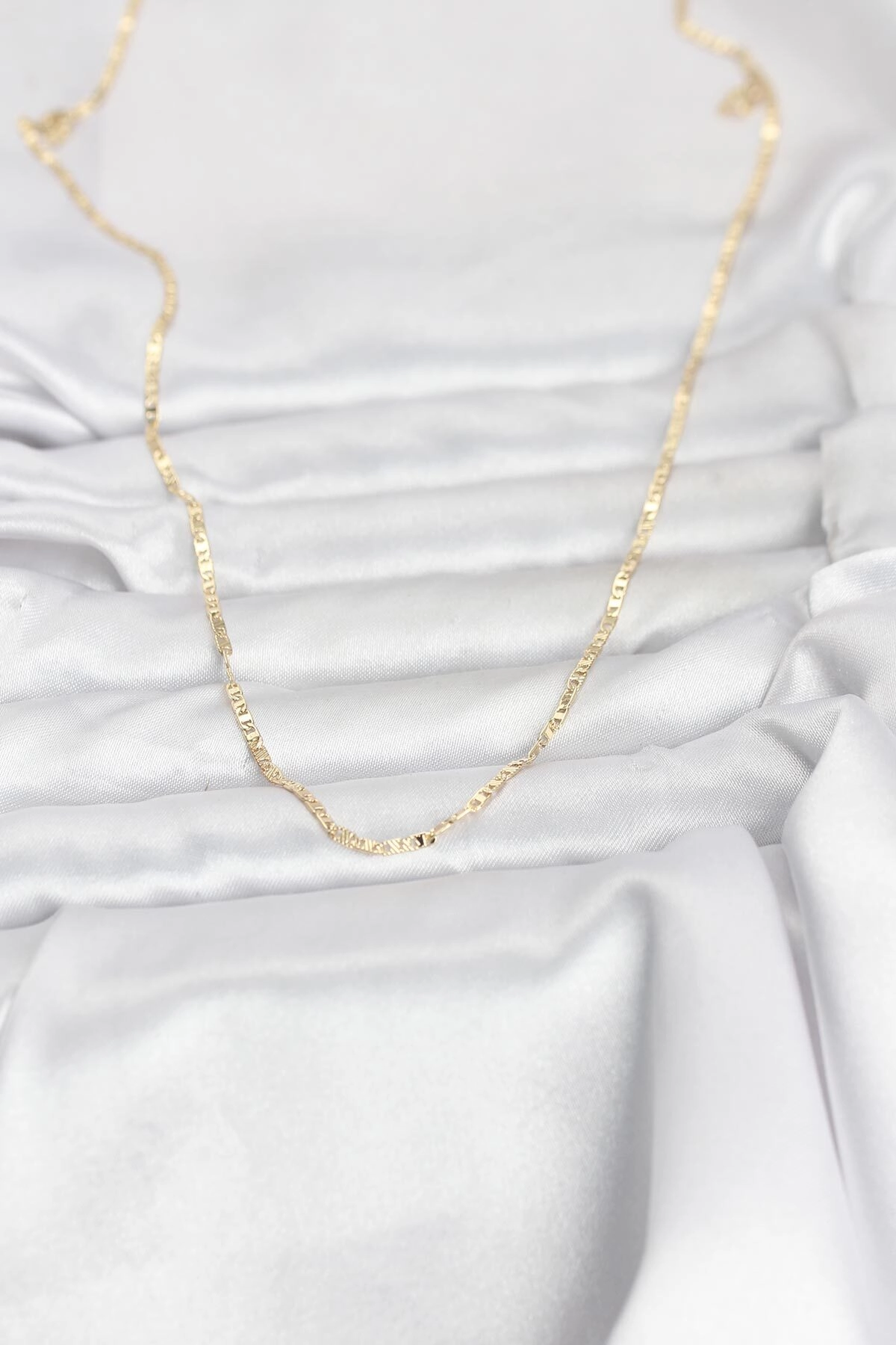 CM 14K Gold Renk Yassı Zincir Model 60 cm Kadın Kolye-1
