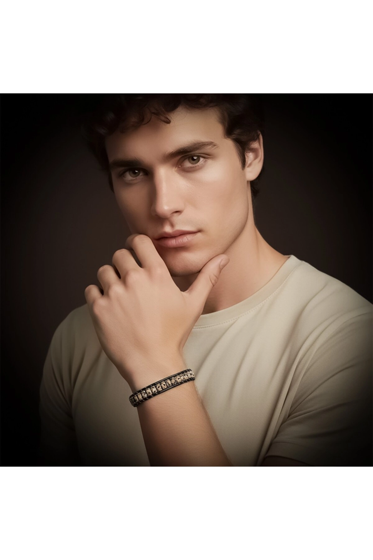 Dalmaçya Jasper Hematit Çelik Örgülü Deri Bileklik-1