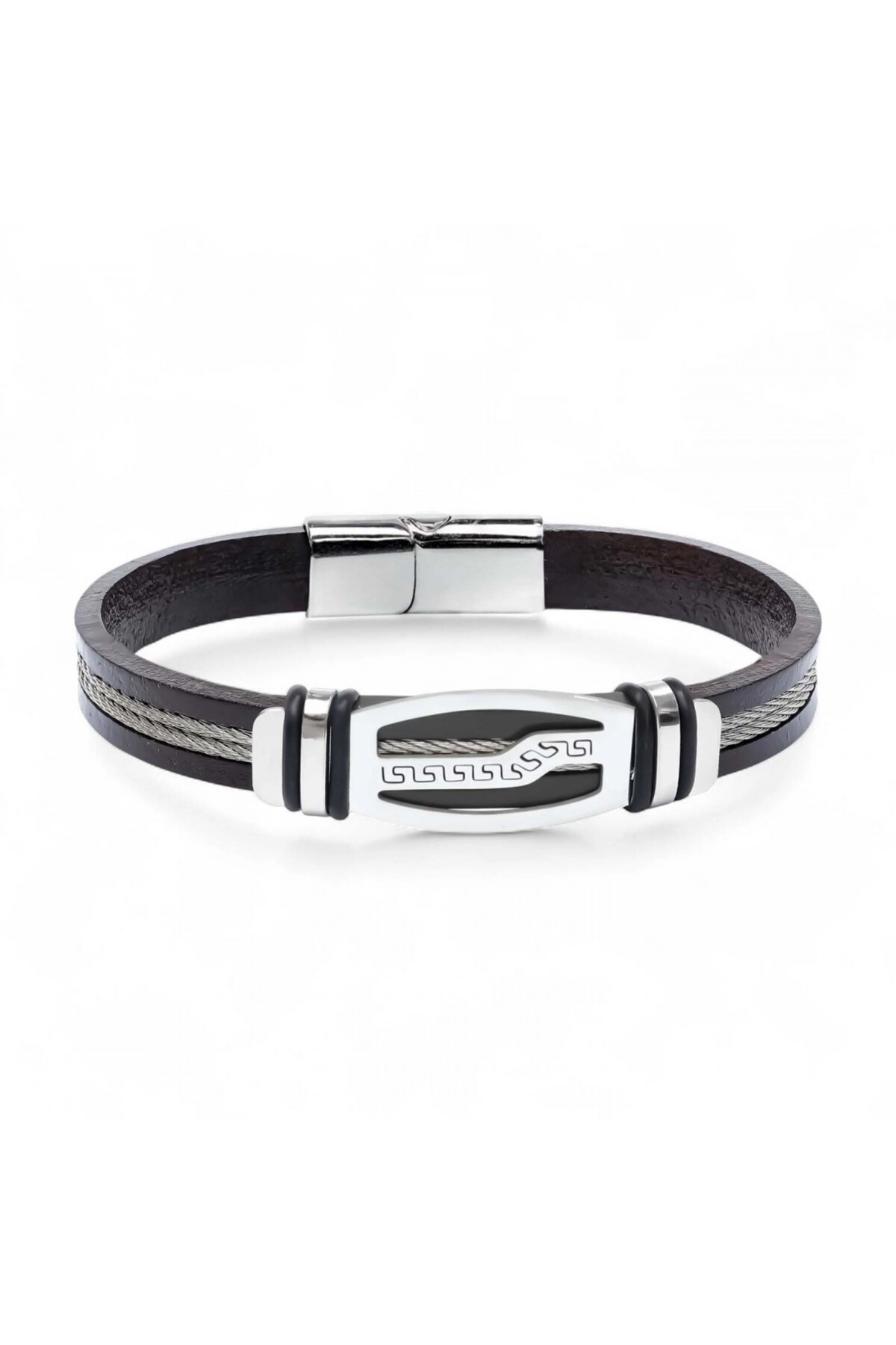 Deri Kordonlu Çelik Halat Erkek Bileklik-4