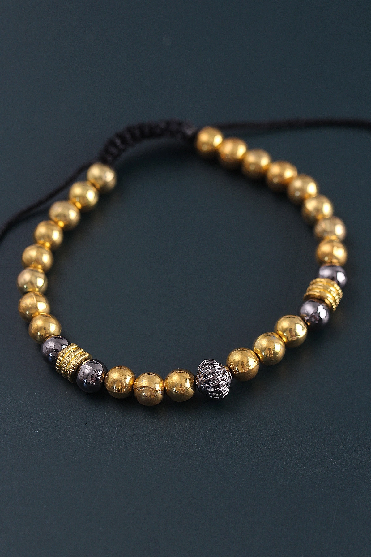 Doğal Taş Çember Model Gold Ve Füme Renk Asansörlü Erkek Bileklik-1