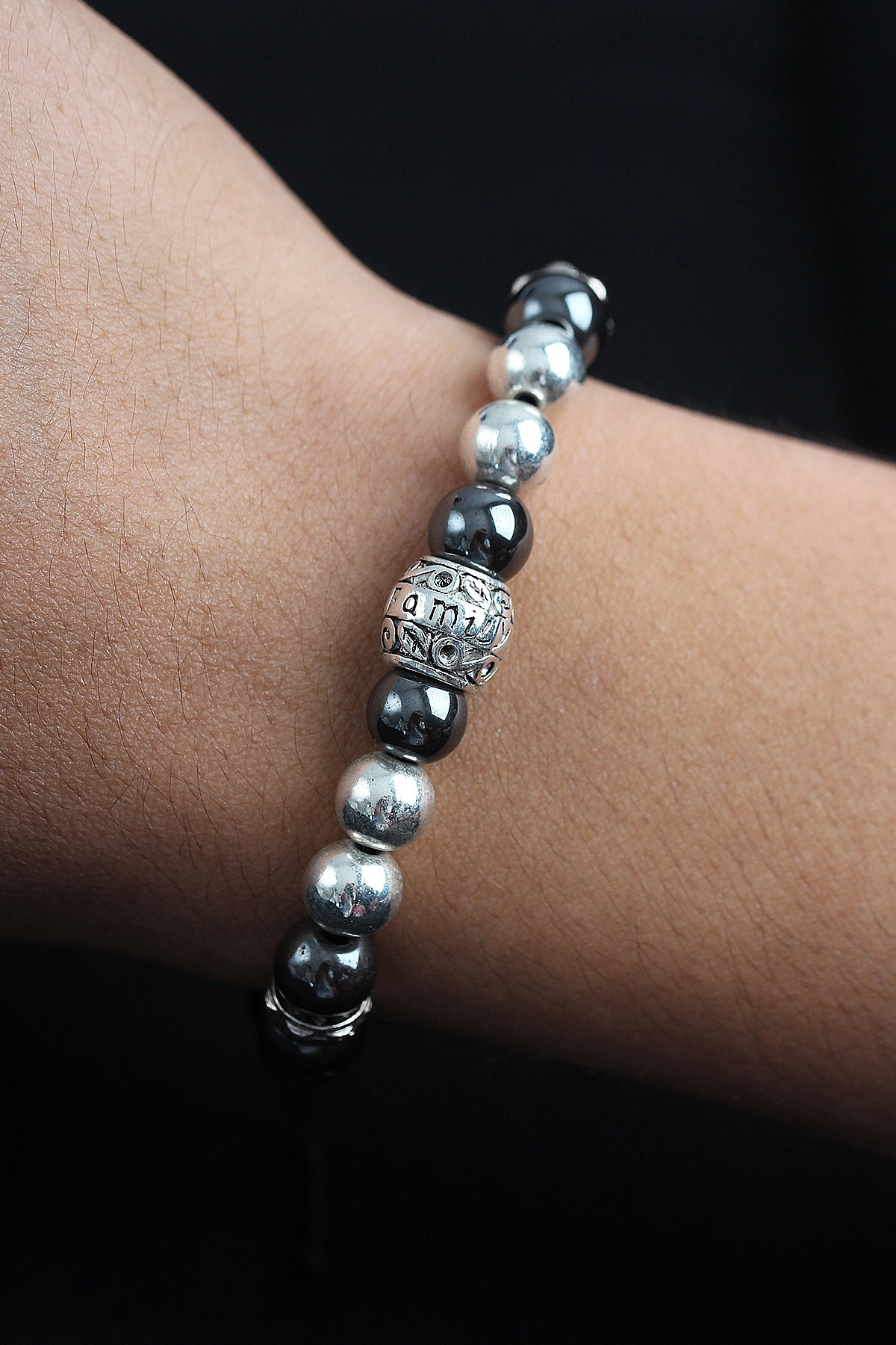 Doğal Taş Family Model Gümüş Ve Füme Renk Asansörlü Erkek Bileklik-0