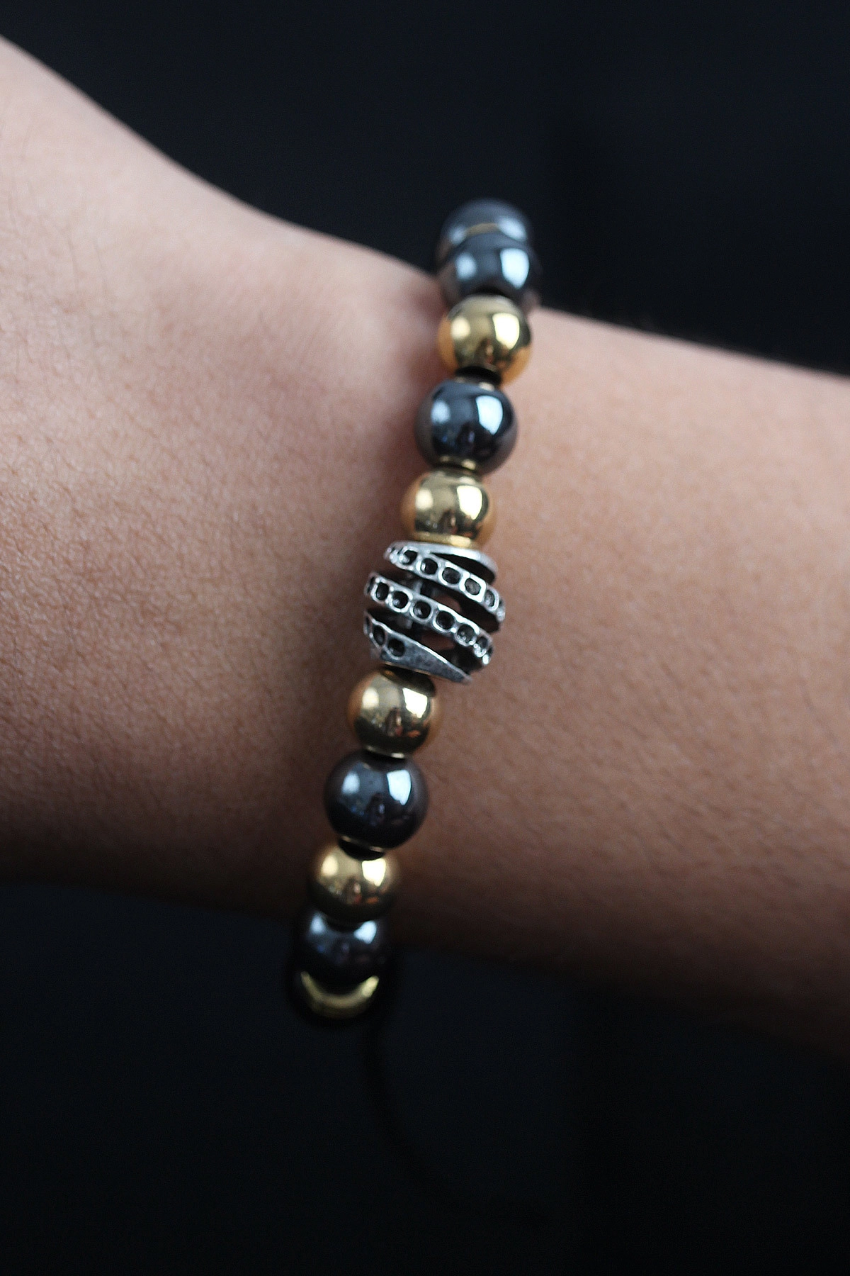 Doğal Taş Sarmal Model Gold Ve Füme Renk Asansörlü Erkek Bileklik-0