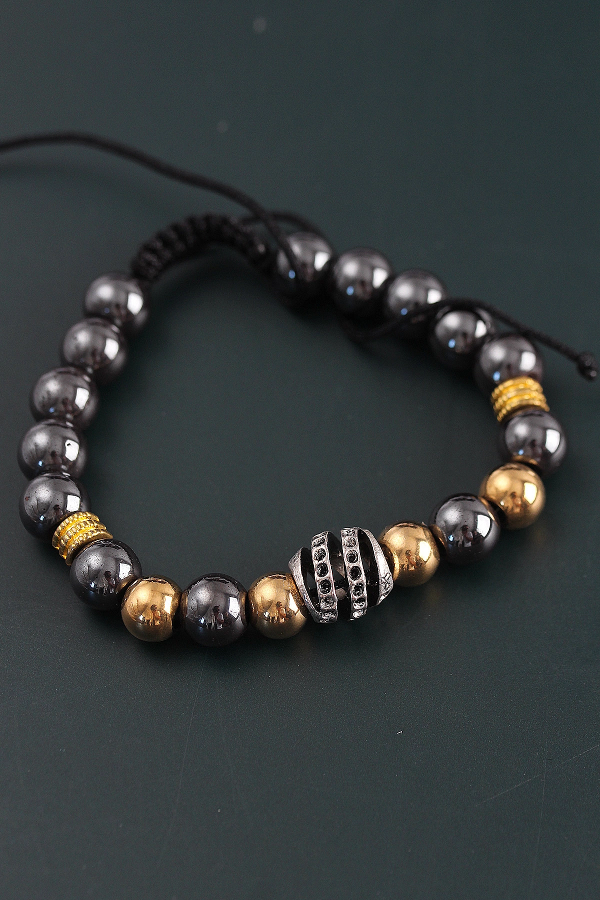 Doğal Taş Sarmal Model Gold Ve Füme Renk Asansörlü Erkek Bileklik-1