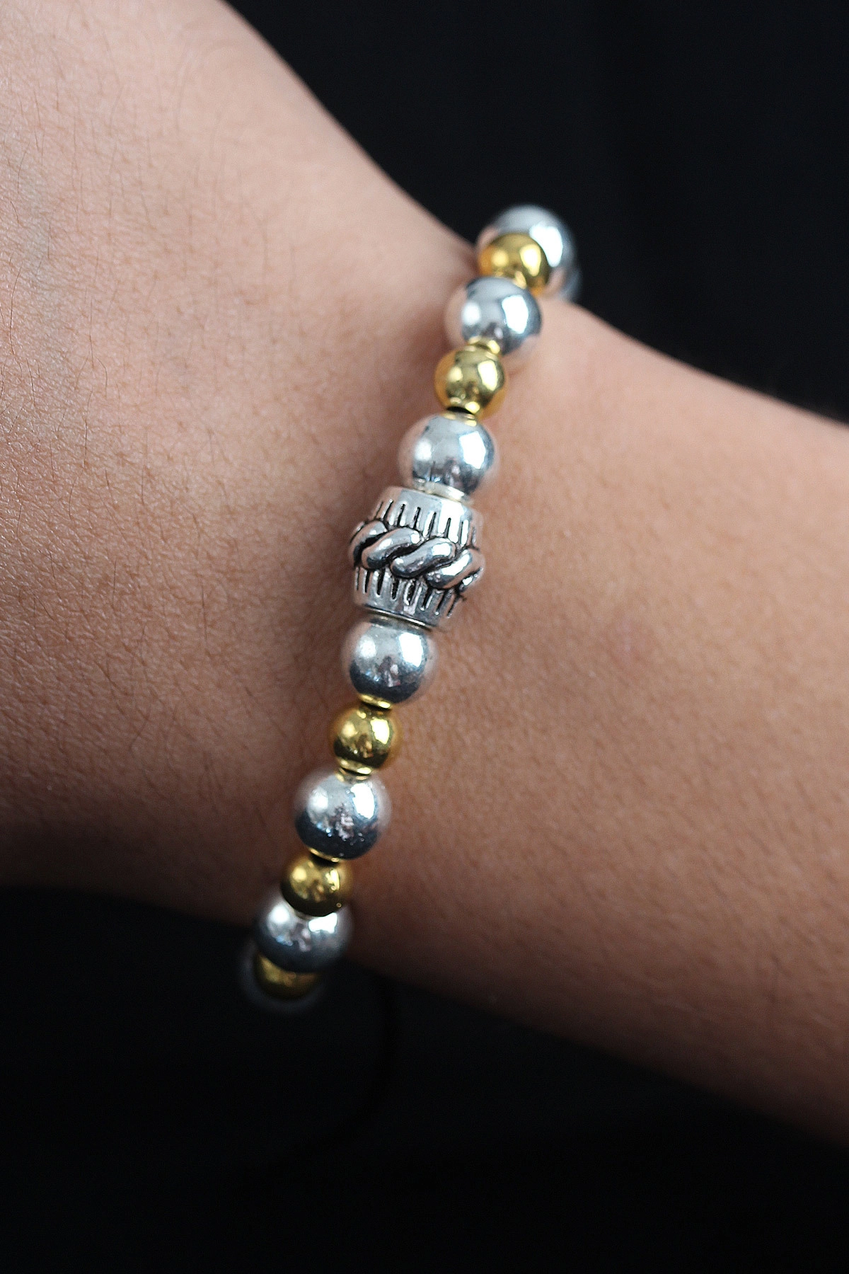 Doğal Taş Sarmal Model Gold Ve Gümüş Renk Asansörlü Erkek Bileklik-0