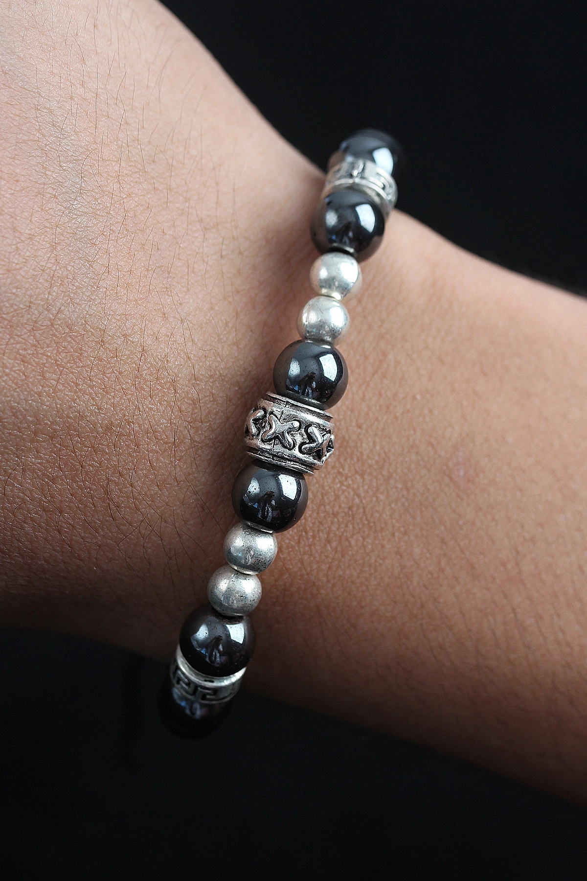 Doğal Taş X Model Antrasit Renk Asansörlü Erkek Bileklik-0