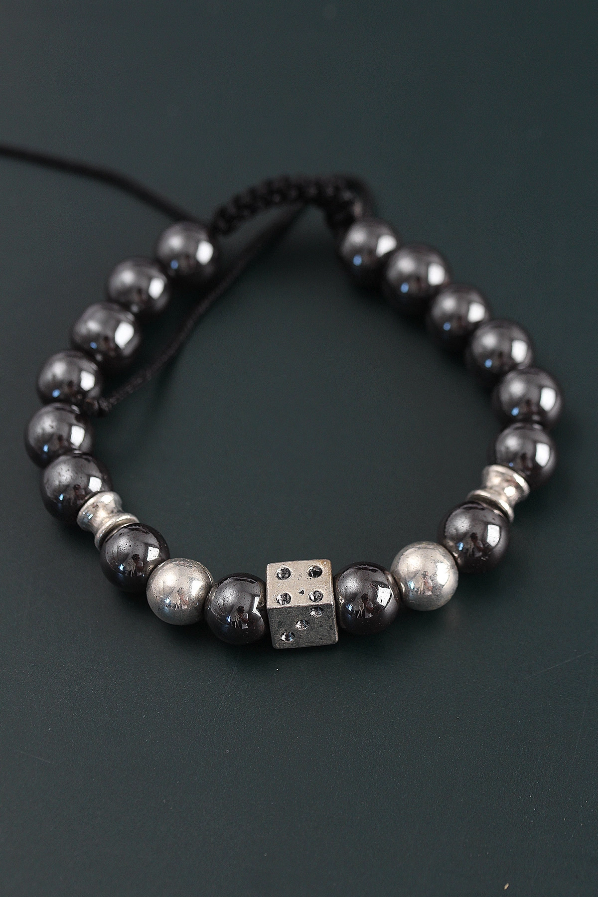 Doğal Taş Zar Model Gümüş Ve Füme Renk Asansörlü Erkek Bileklik-1