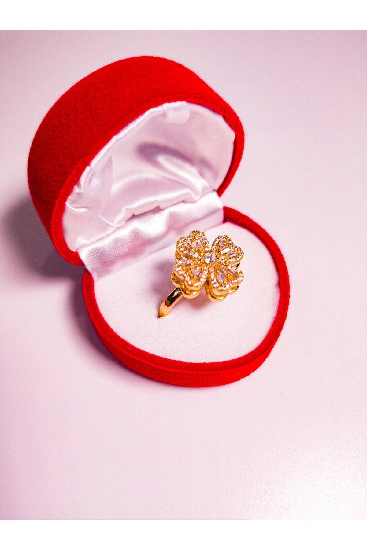 Dönen Yonca Kolye Zirkon Taşlı Yüzük Set | 316l Çelik - Kararmaz | Hediye Kadın-5