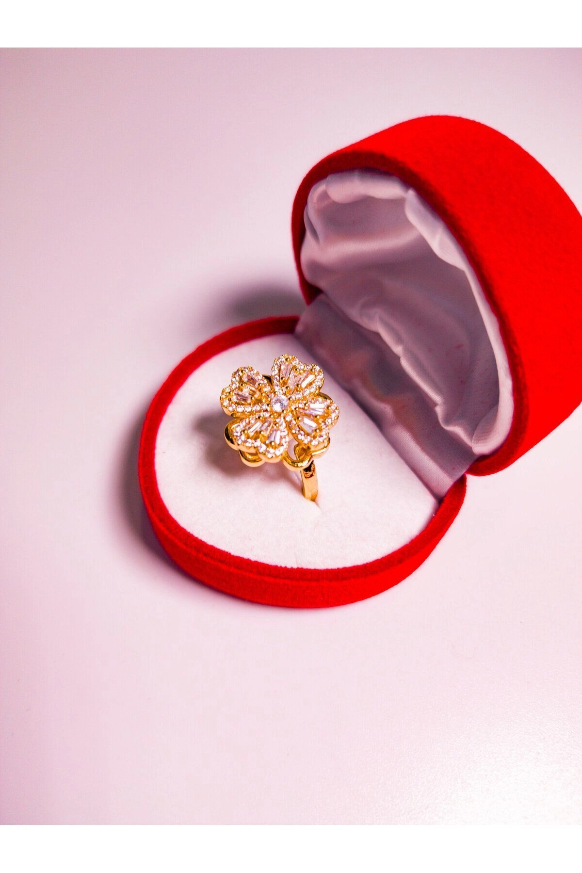 Dönen Yonca Kolye Zirkon Taşlı Yüzük Set | 316l Çelik - Kararmaz | Hediye Kadın-6