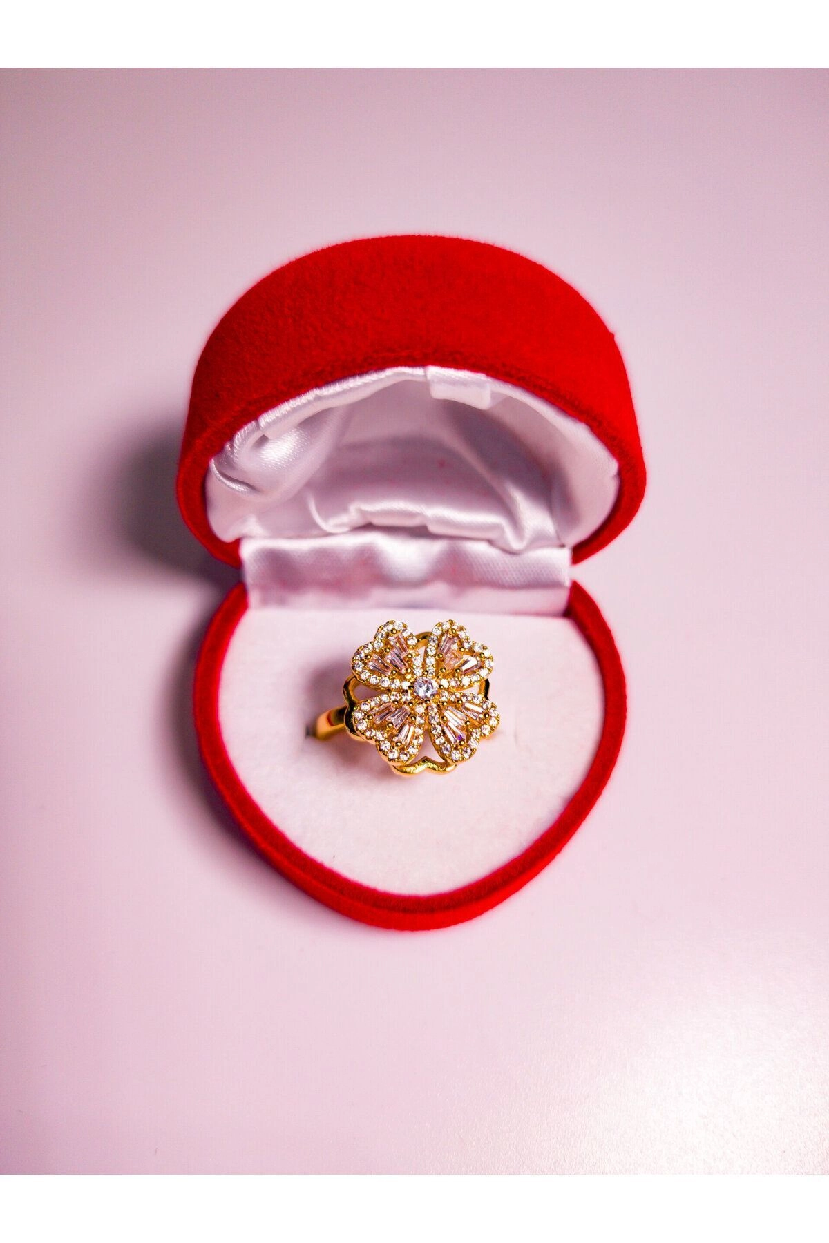 Dönen Yonca Kolye Zirkon Taşlı Yüzük Set | 316l Çelik - Kararmaz | Hediye Kadın-7