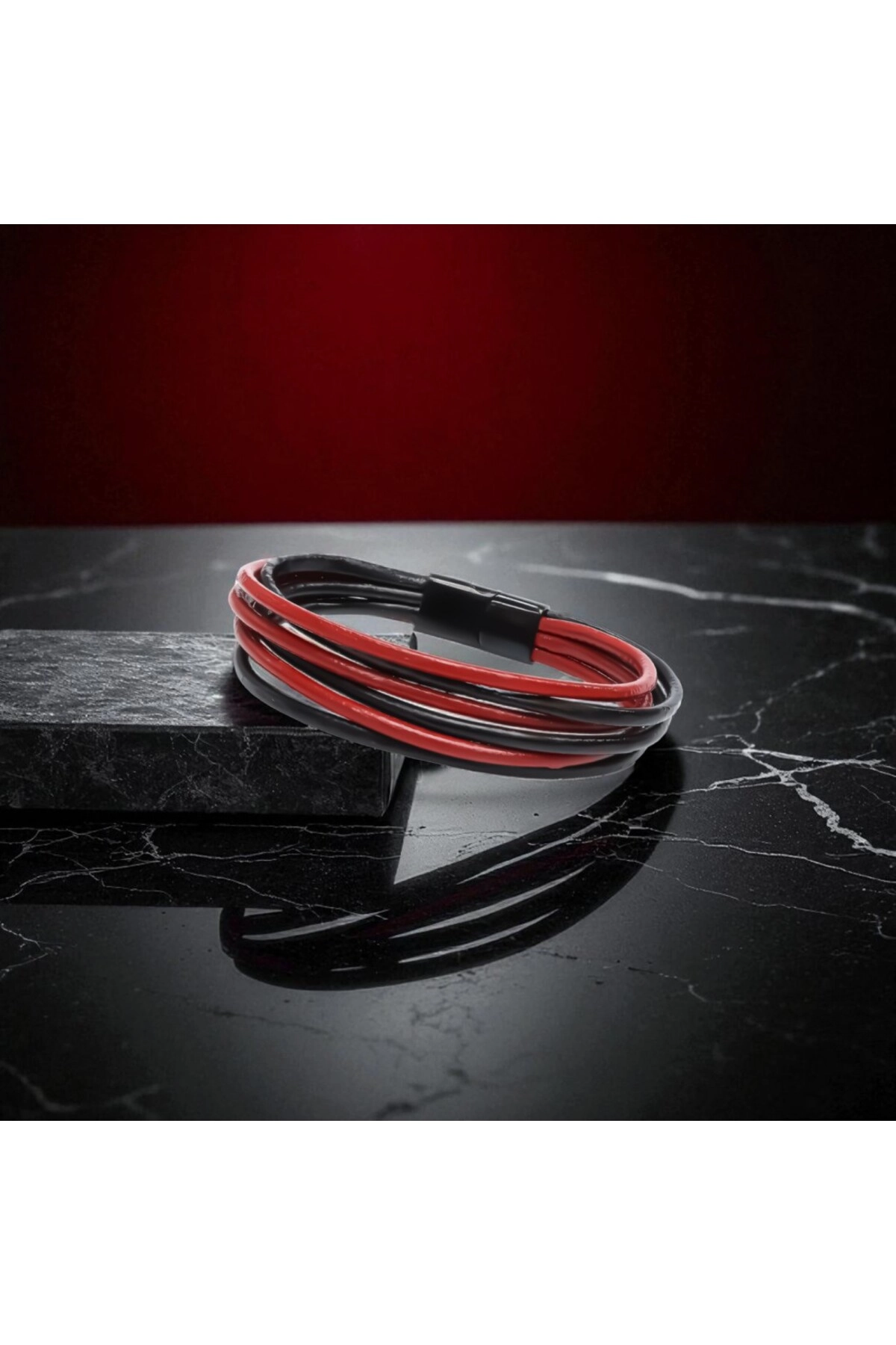 Erkek Bileklik | Kırmızı Siyah Çoklu Katmanlı Tasarım-4