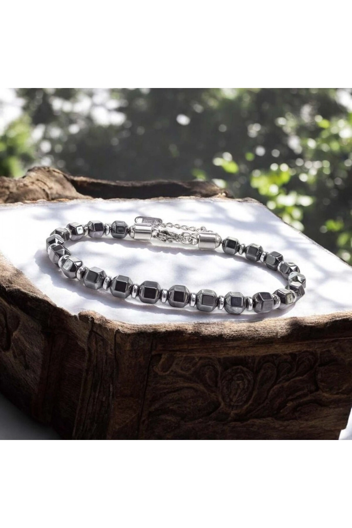 Esmas Kesim Hematit Ayaranabilir Çelik Zincir Bileklik | Yeni Yıl Hediyesi | Yılbaşı Hediyesi-1