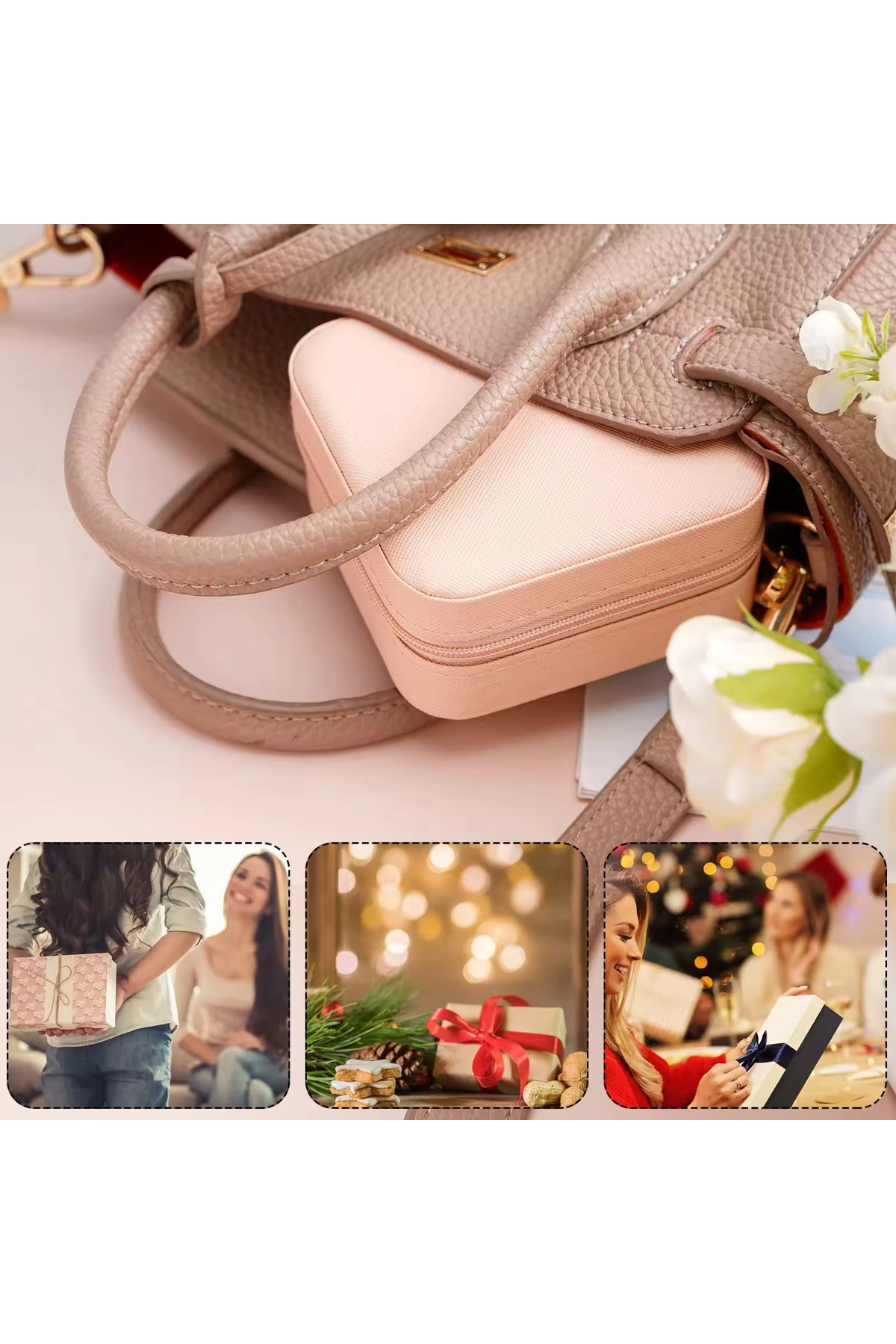 Fermuarlı Organizer Takı Çantası Kutusu Seyahat Mücevher Aksesuar Çantası Turkuaz-3