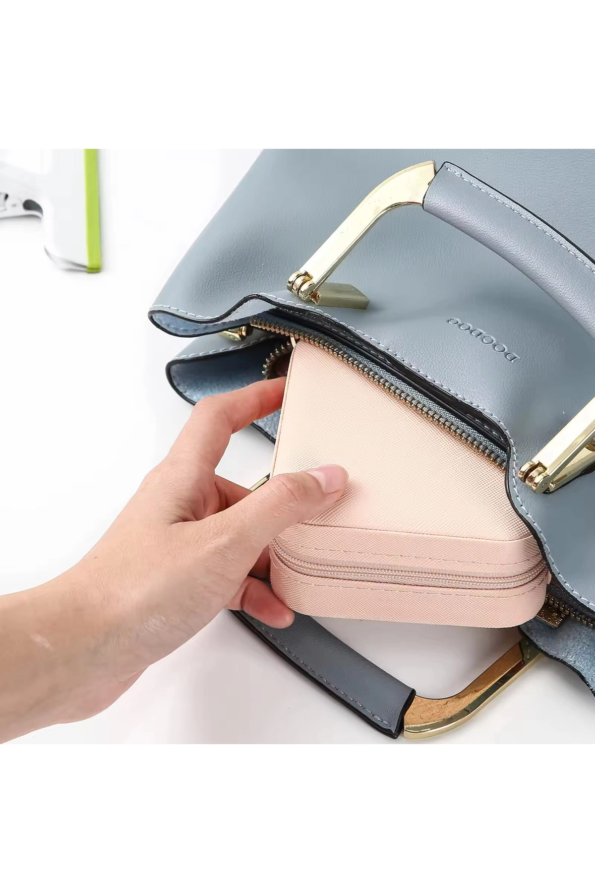 Fermuarlı Organizer Takı Çantası Kutusu Seyahat Mücevher Aksesuar Çantası Turkuaz-4