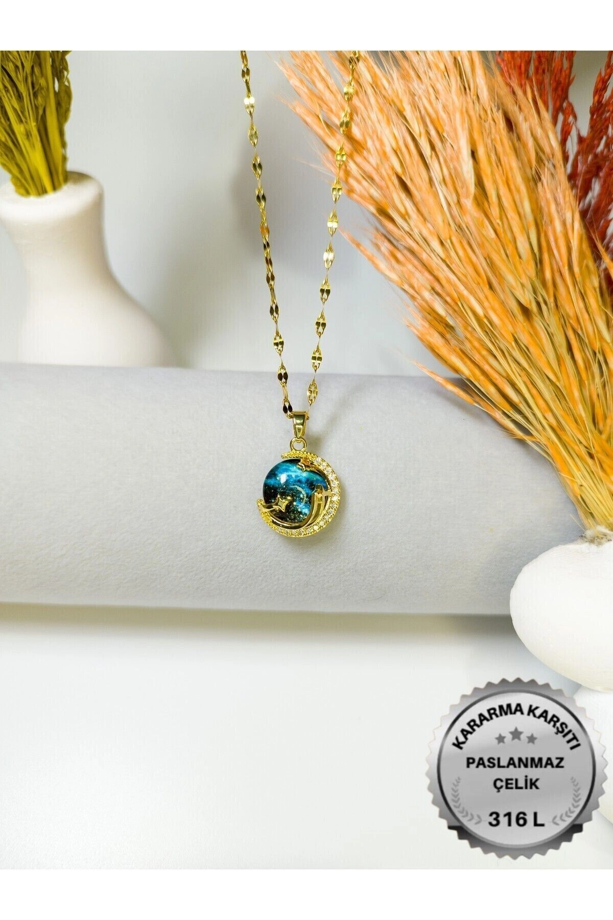 Gökyüzü - Gezegen Kolye | 316l Çelik - Kararmaz | Hediye Kadın-6