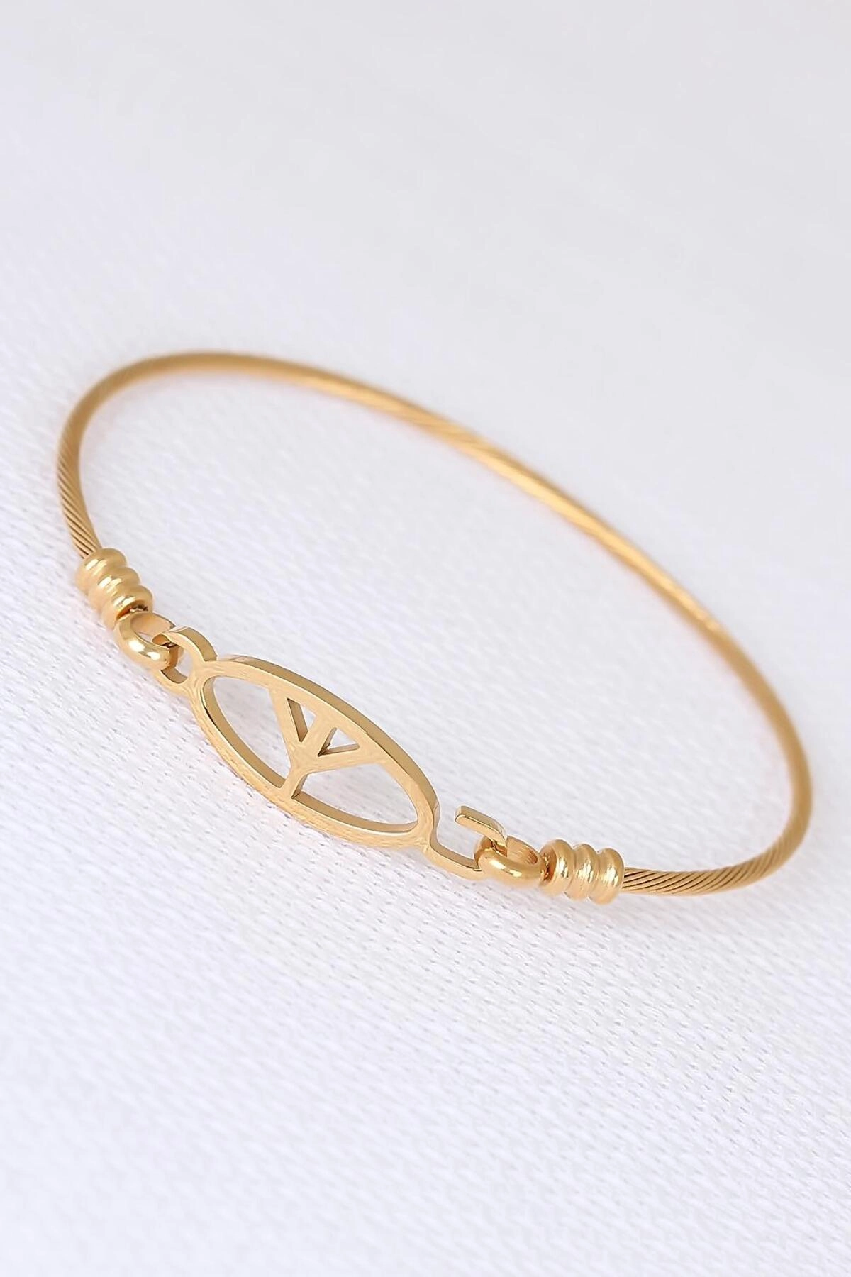 Gold Metal Çelik Figürlü Erkek Kelepçe Bileklik-0