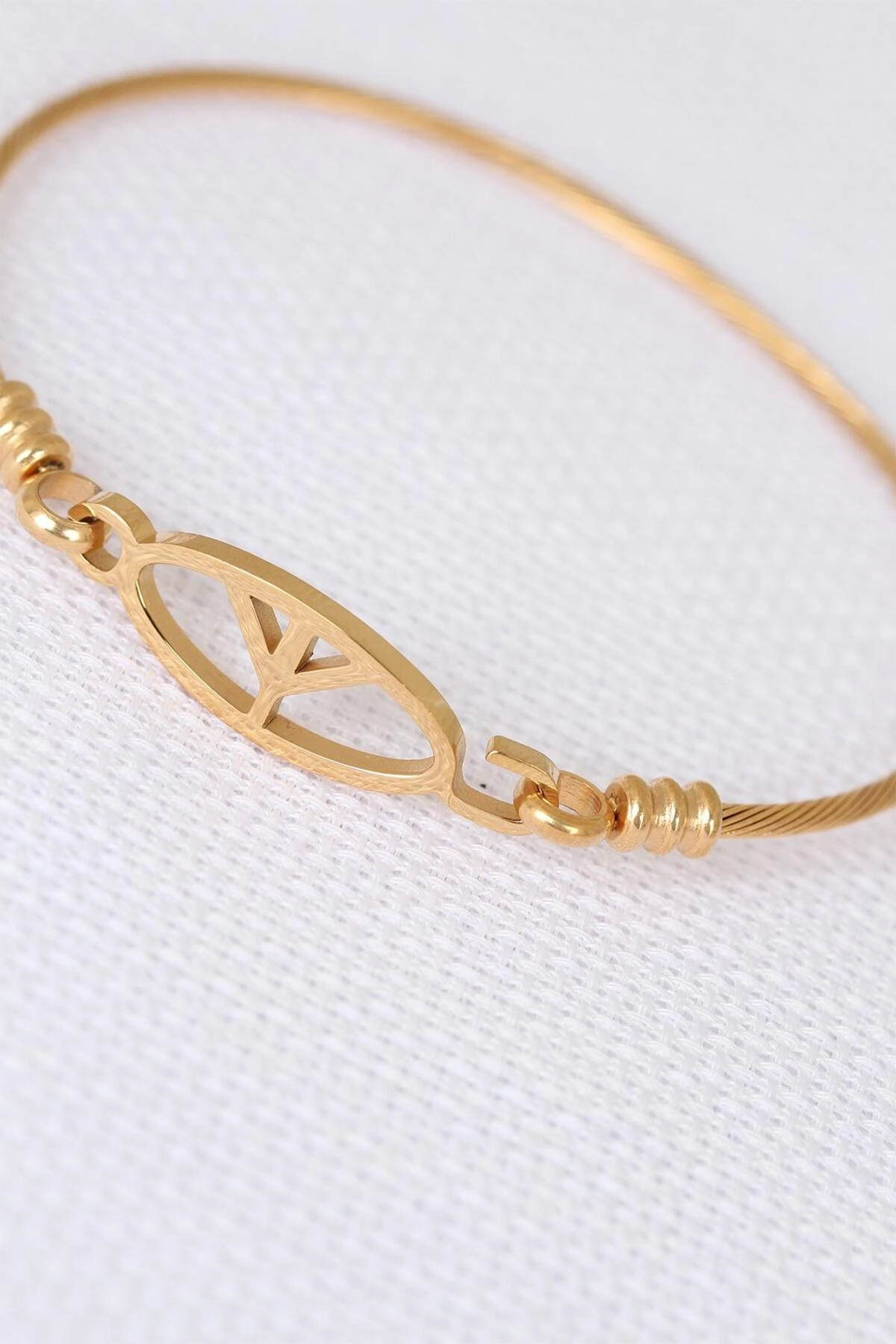 Gold Metal Çelik Figürlü Erkek Kelepçe Bileklik-1