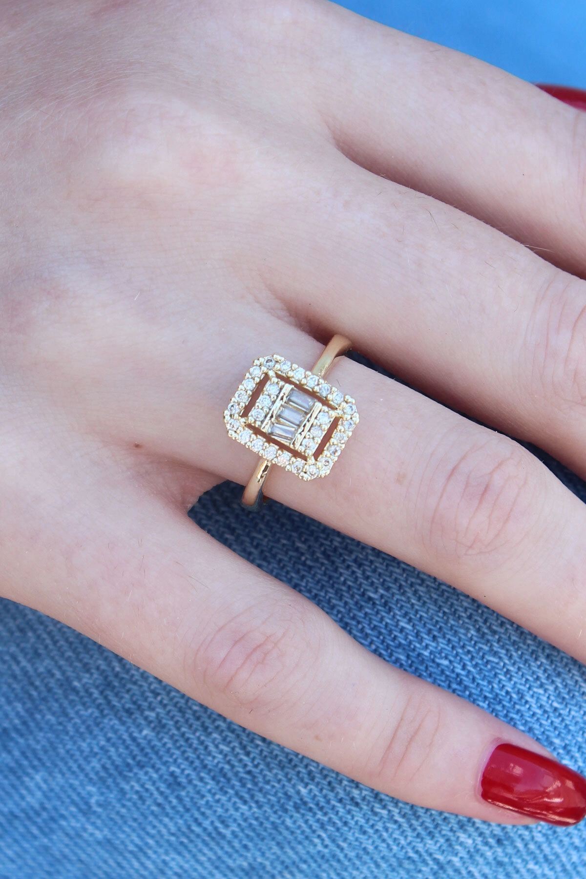 Gold Renk Baget Zirkon Taşlı Kadın Yüzük-0