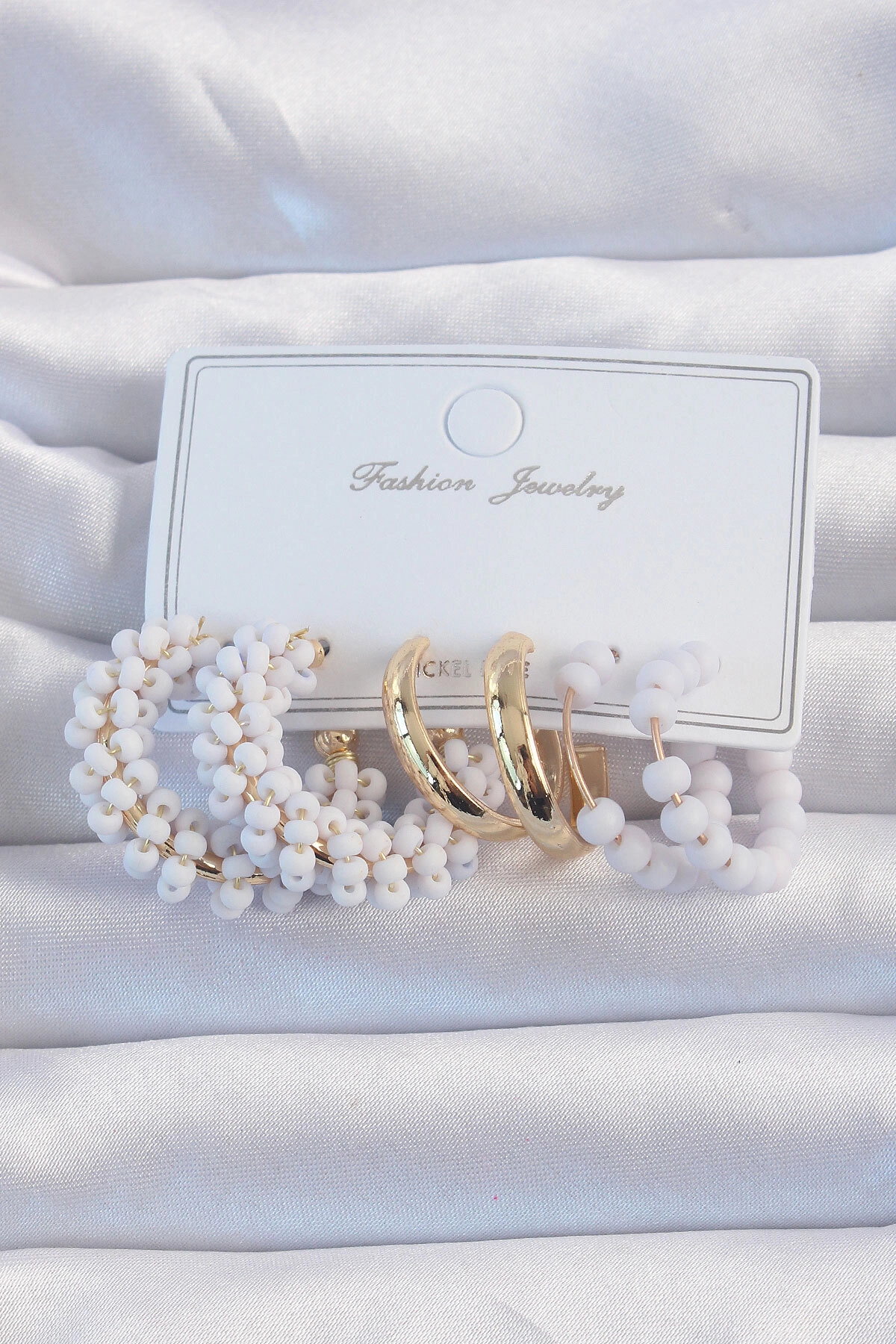 Gold Renk Lila Boncuklu Halka Küpe Seti-0