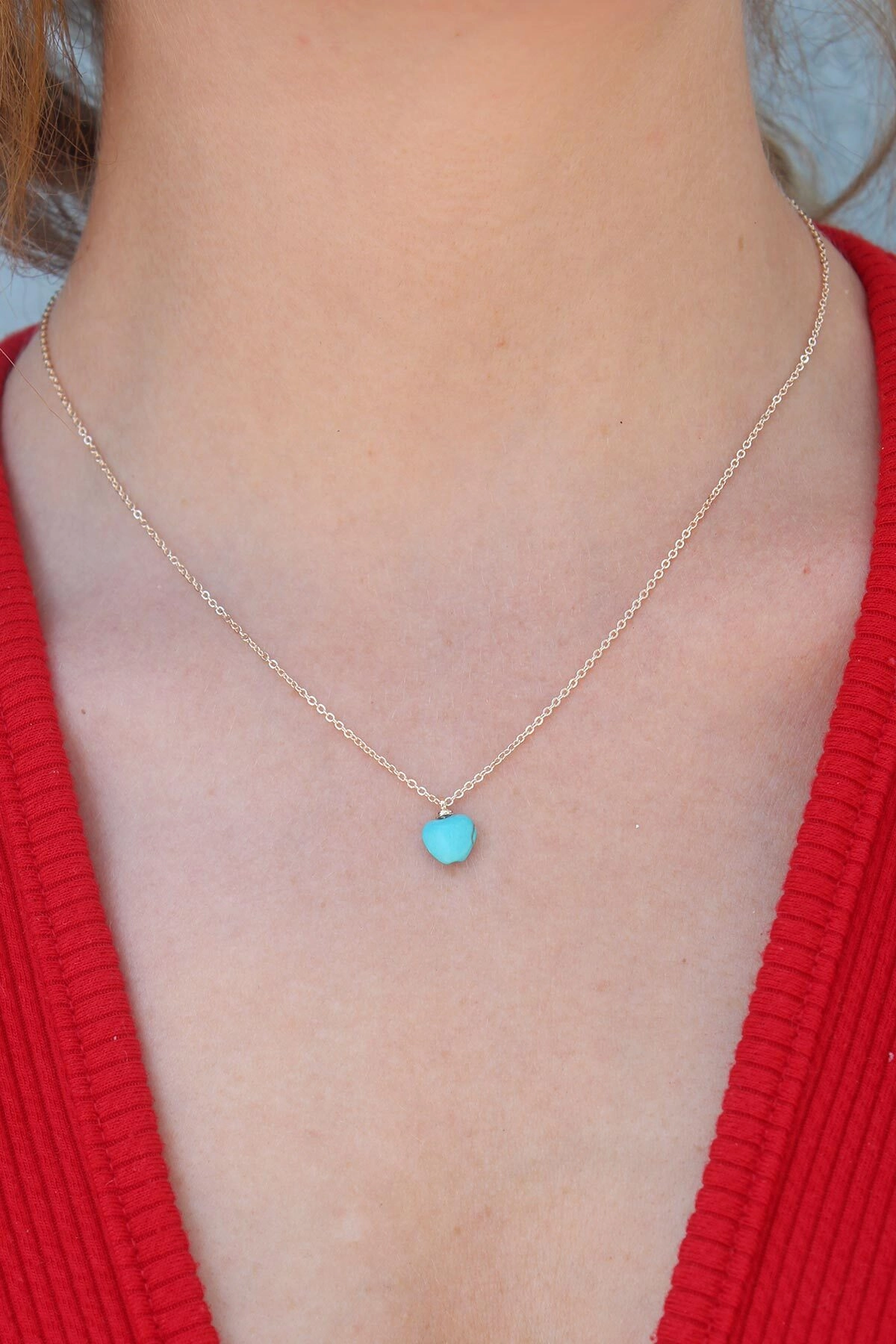 Gold Renk Mavi Boncuk Figür Kadın Kolye-0