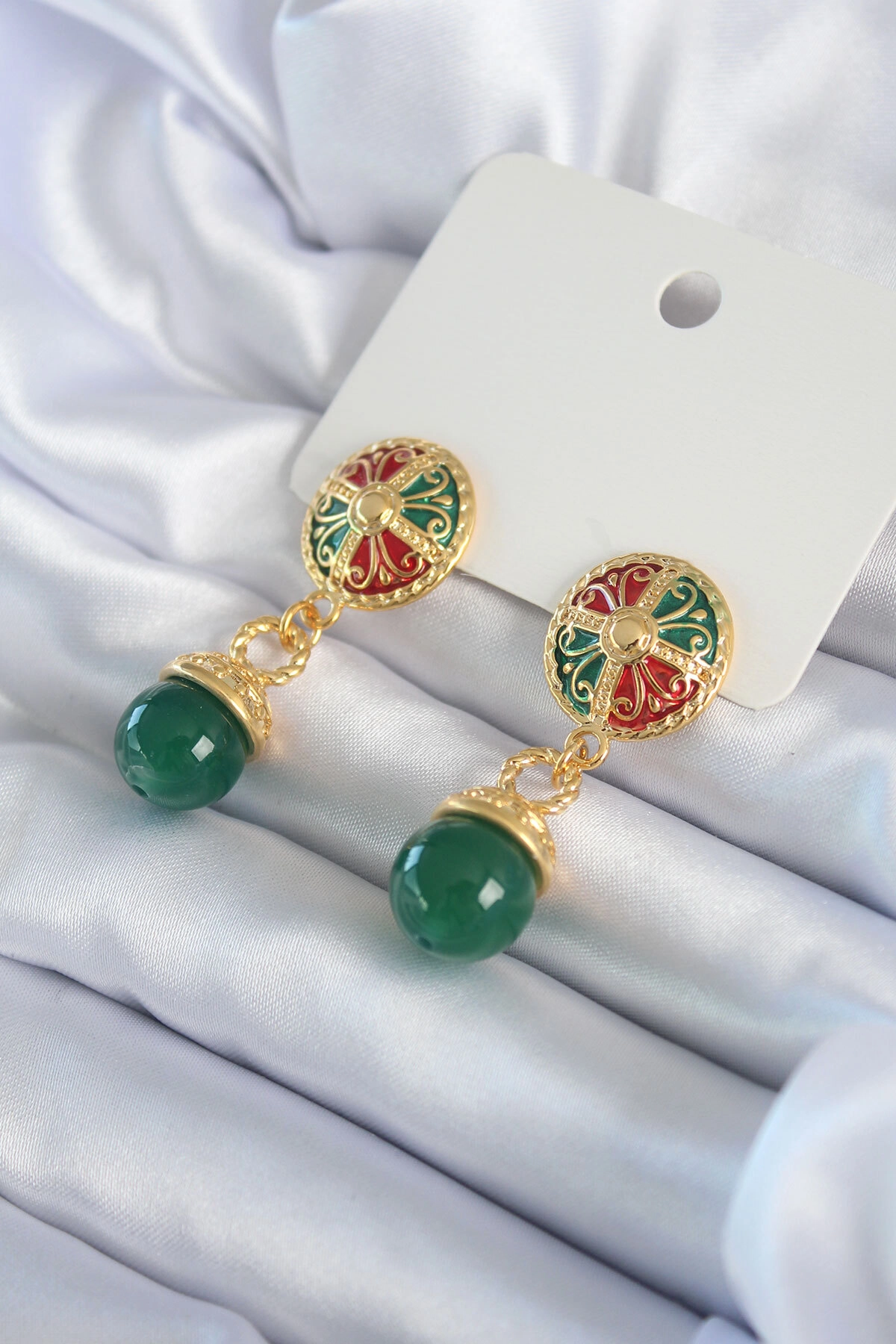 Gold Renk Motif İşlemeli Sallantı Model Pirinç VİP Kadın Küpe-0