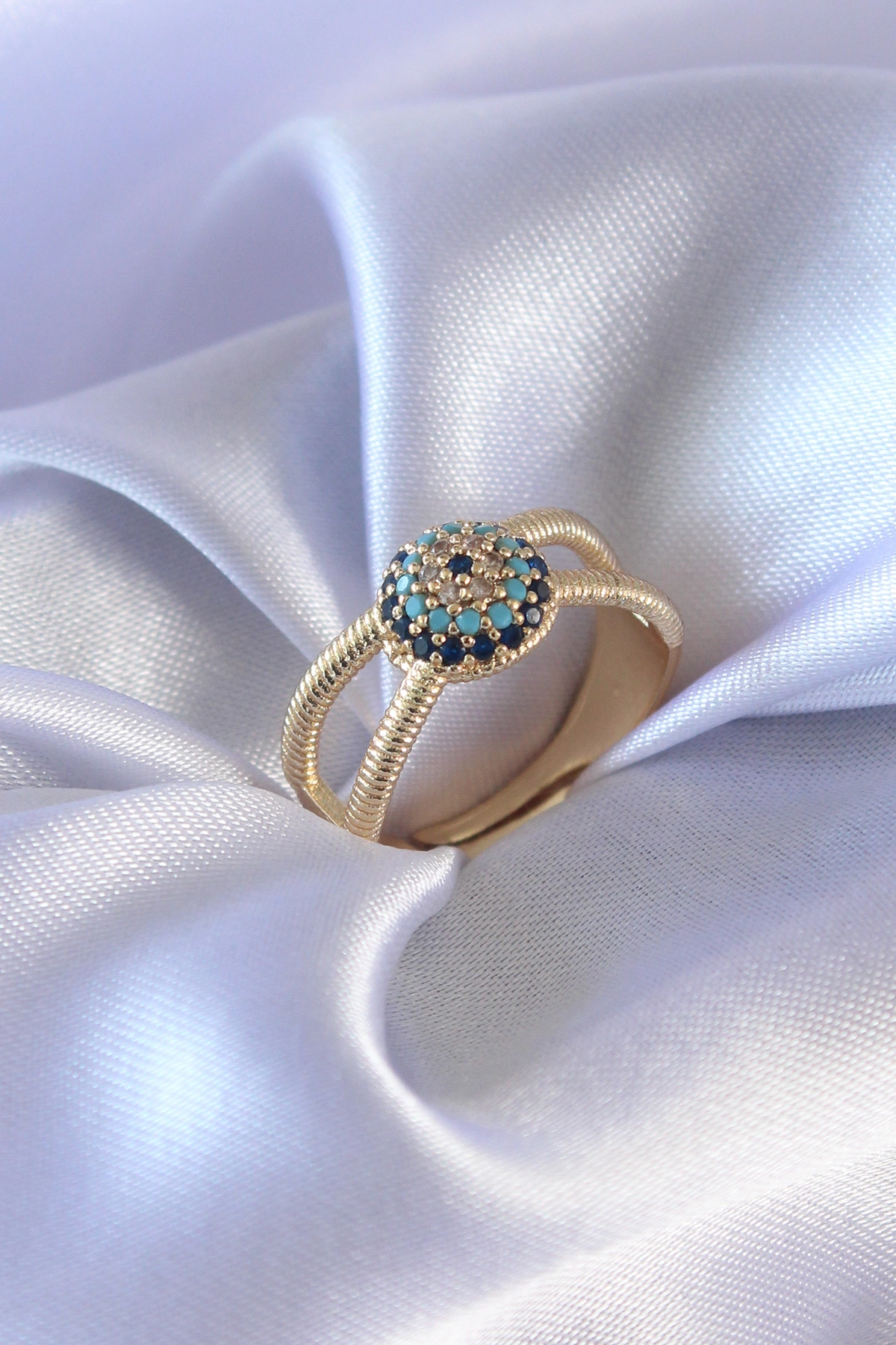 Gold Renk Nazar Boncuk Model Kadın Yüzük-0