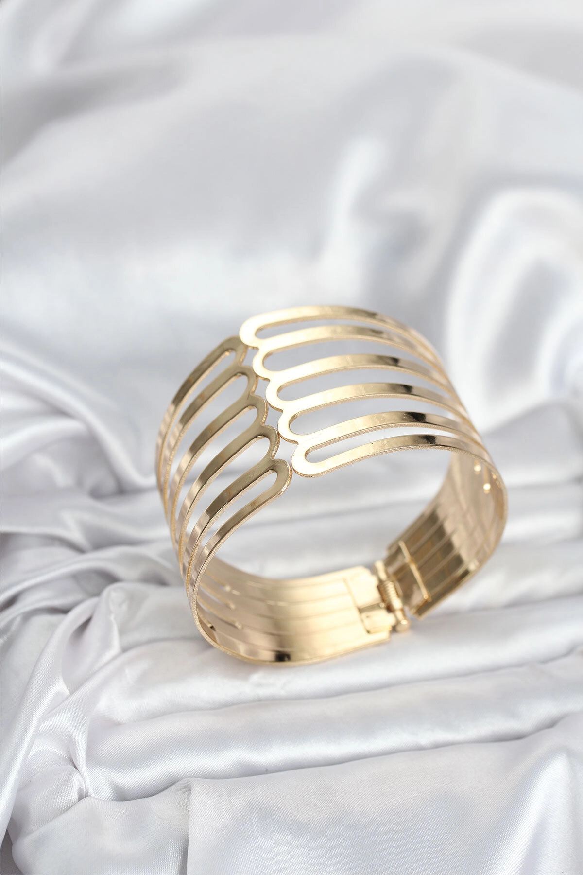 Gold Renk Pirinç Kaburga Model Kadın Bileklik-0