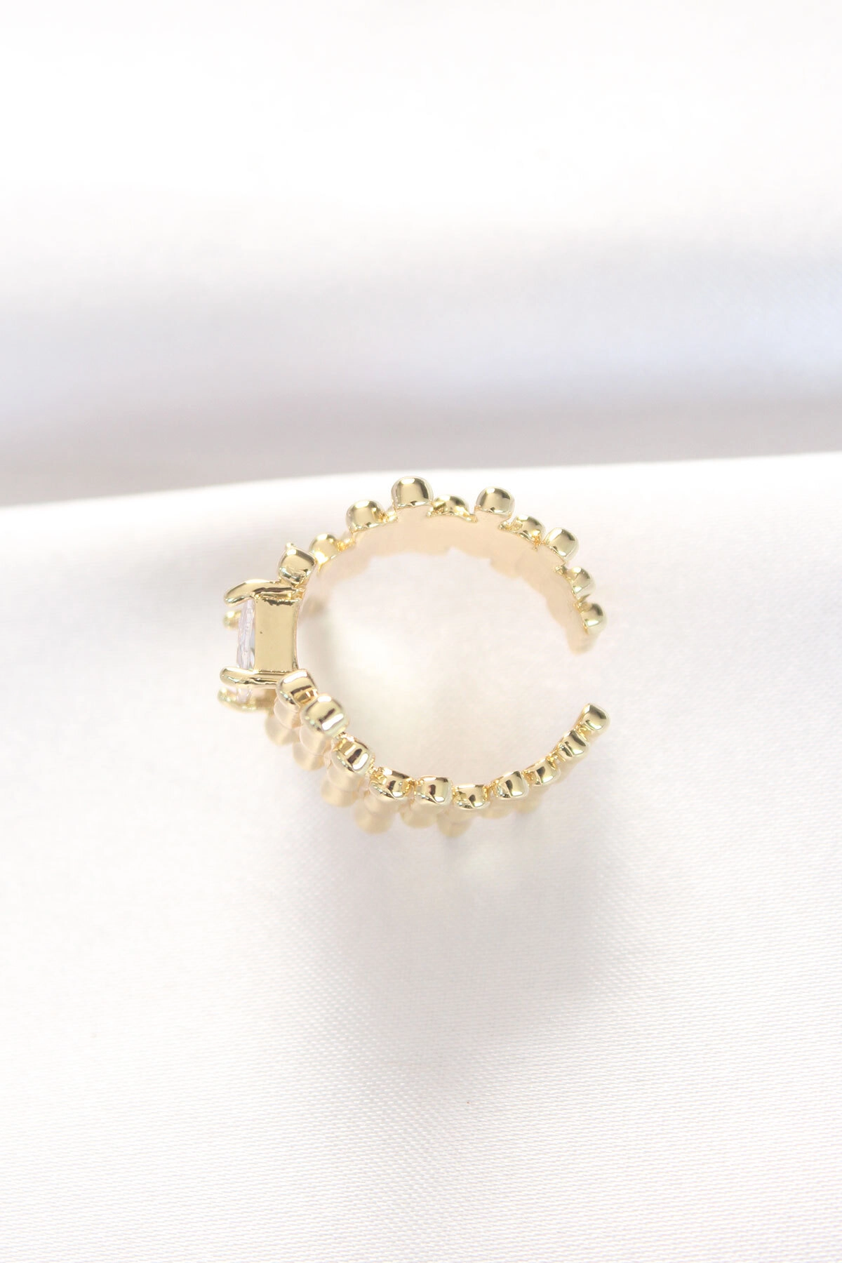 Gold Renk Tırtıklı Kalın Baget Taş Tasarım Ayarlanabilir Yüzük-1