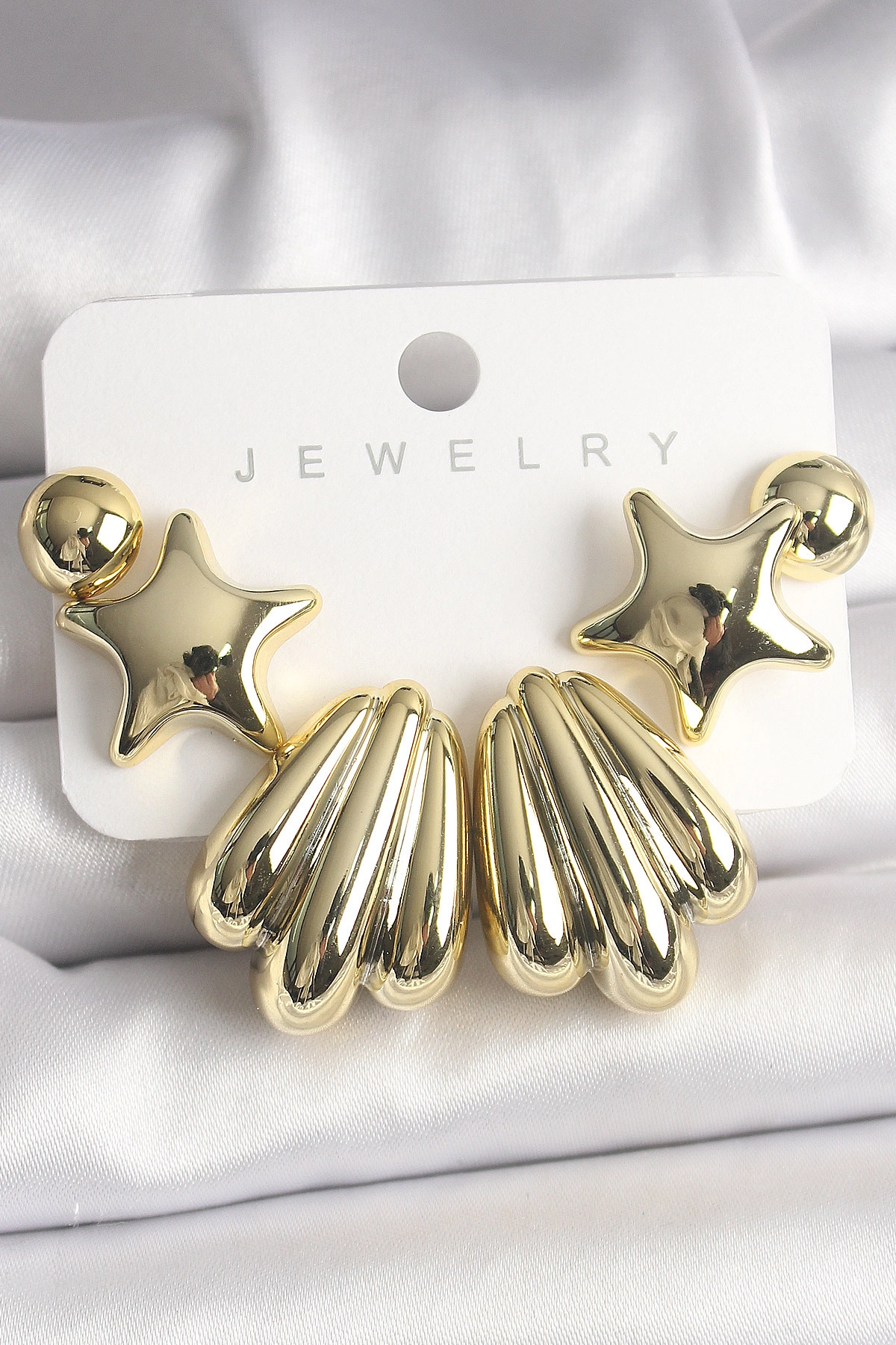 Gold Renk Yıldız Deniz Kabuğu Model CCB Plastik Kadın Küpe Seti-0