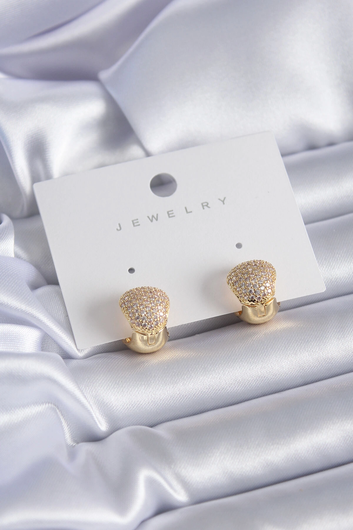 Gold Renk Zirkon Taşlı Pirinç Kadın Küpe-0