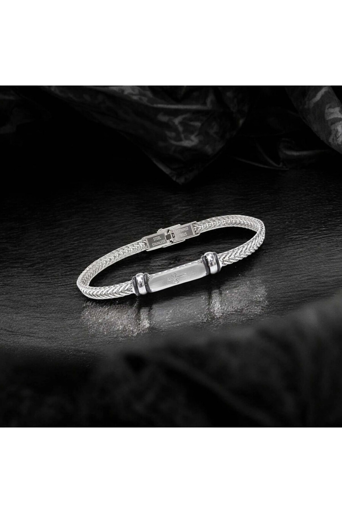 Gothic Cross Çelik Hasır Örgülü Ayarlanabilir Bileklik-1