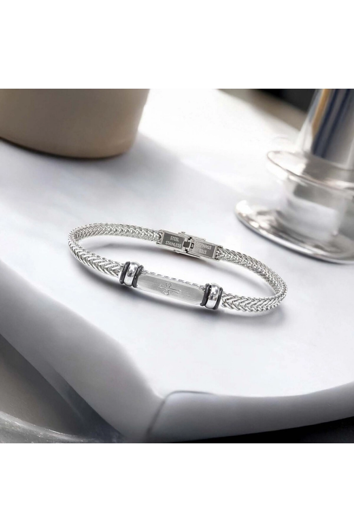 Gothic Cross Çelik Hasır Örgülü Ayarlanabilir Bileklik-2