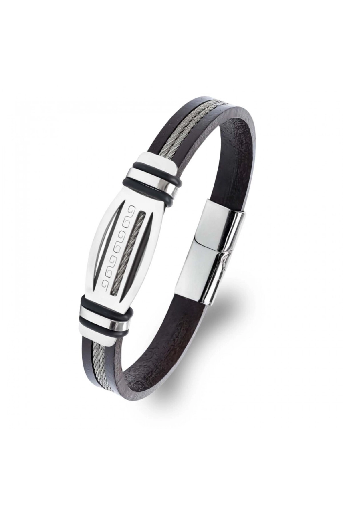 Grek Anahtarı Desenli Çelik Halatlı Erkek Bileklik-0