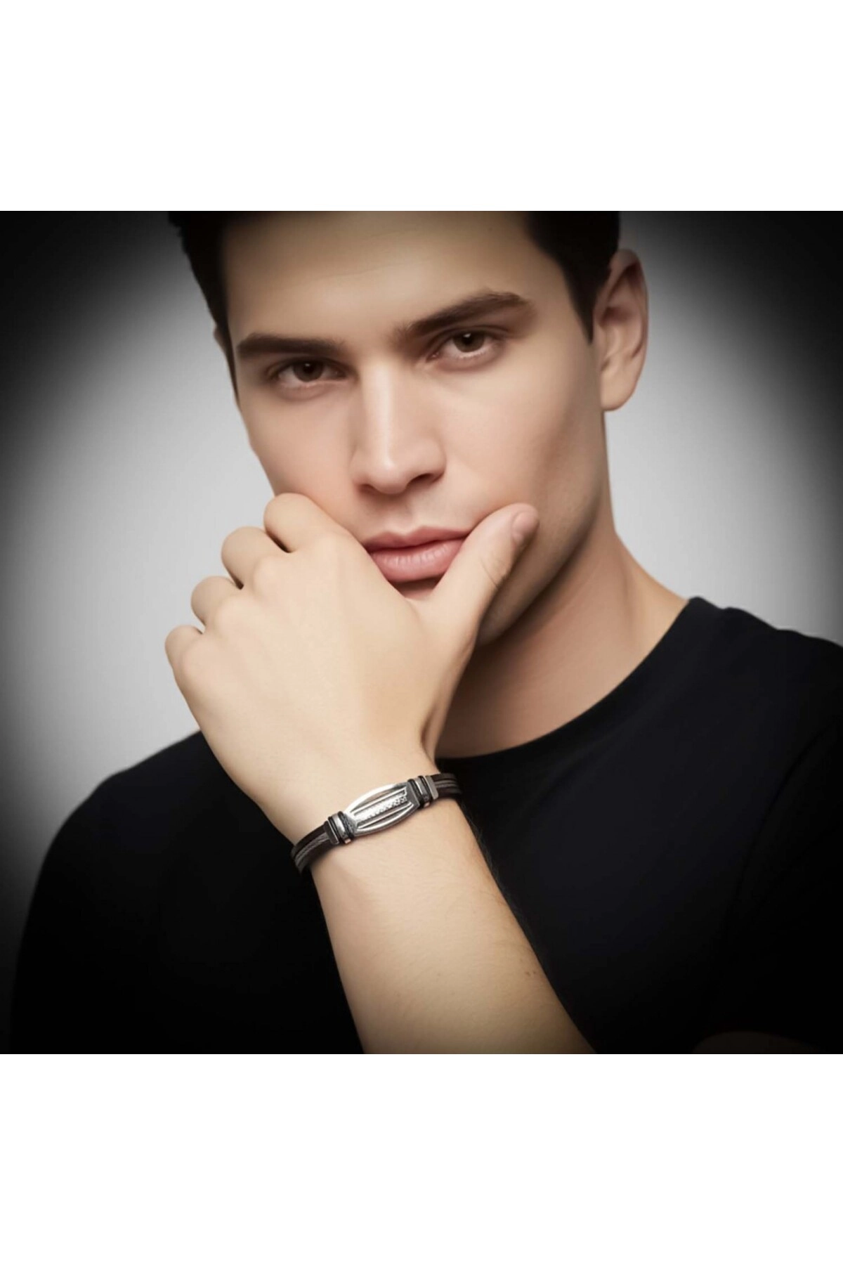 Grek Anahtarı Desenli Çelik Halatlı Erkek Bileklik-1