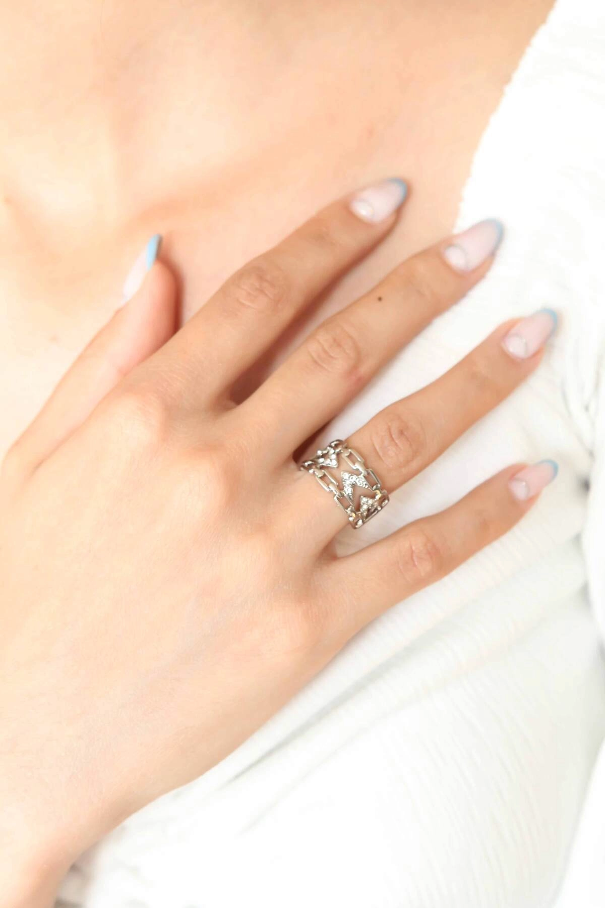 Gümüş Kaplama Zirkon Taşlı Kadın Yüzük-1