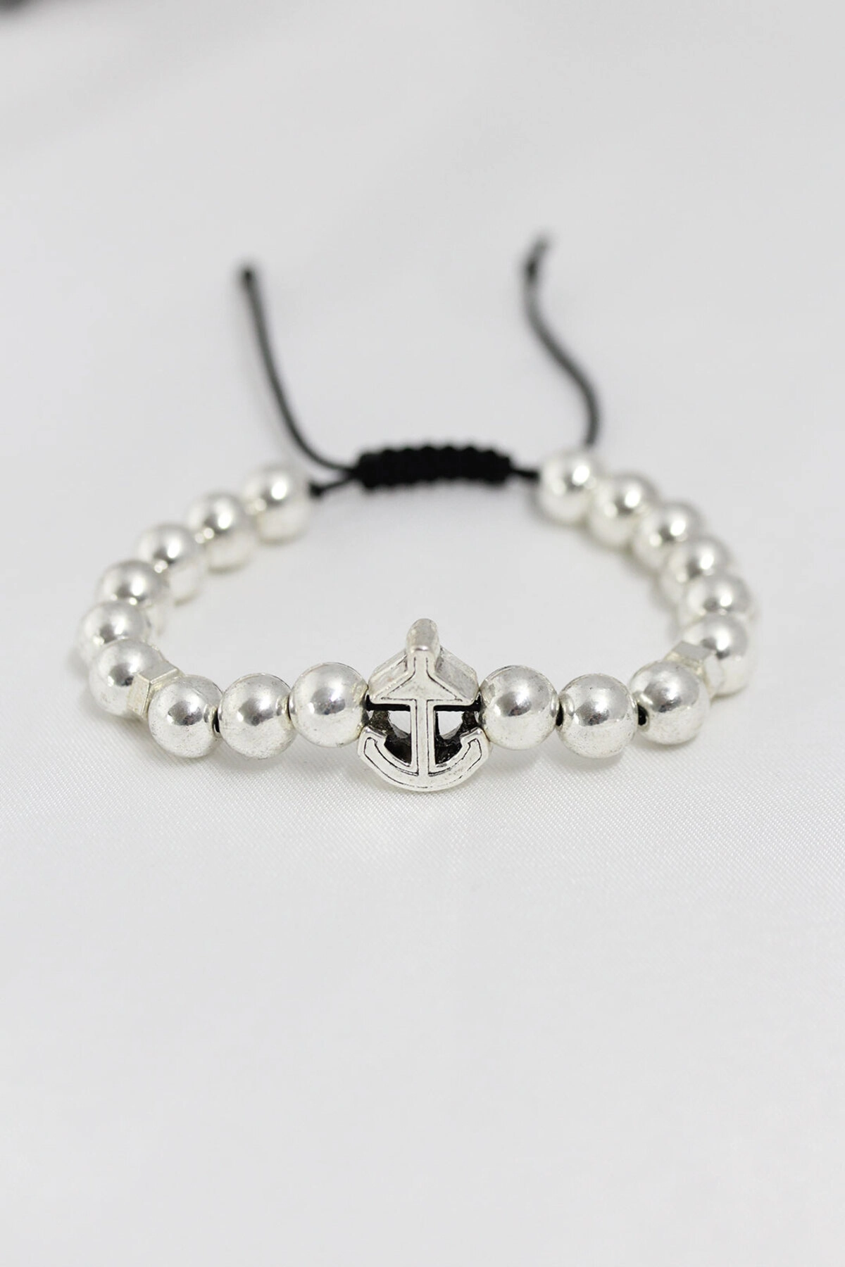 Gümüş Renk Çapa Figürlü Asansörlü Erkek Bileklik-0