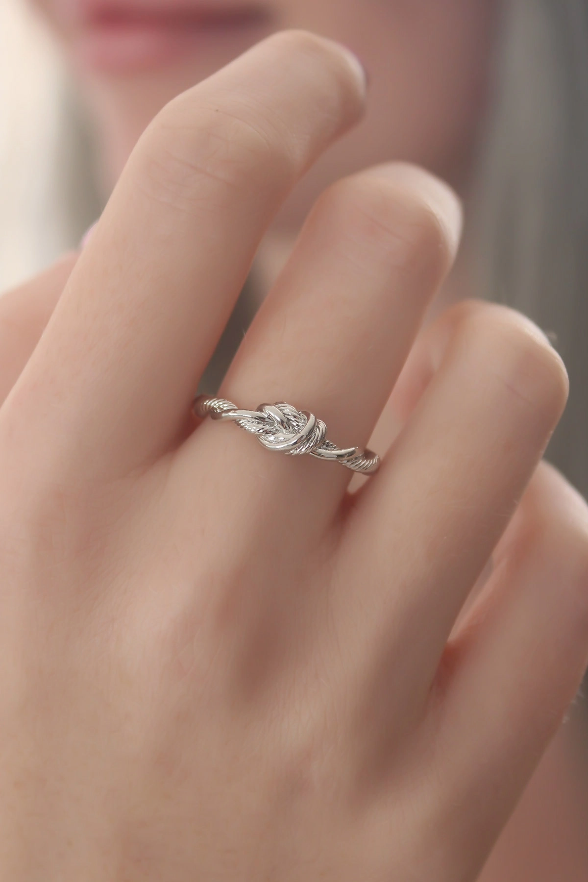 Gümüş Renk Halat Düğüm Model Kadın Yüzük-0