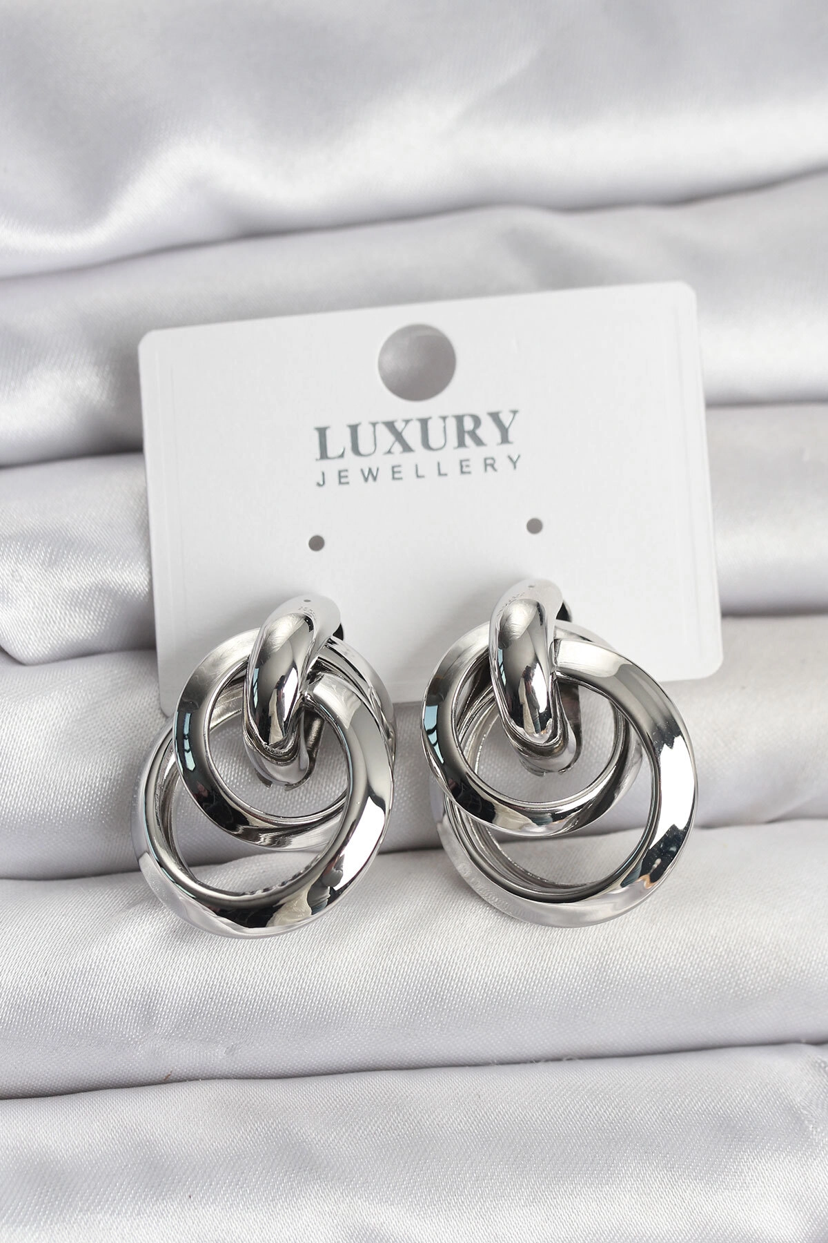 Gümüş Renk Halka Model Pirinç Kadın Küpe-0