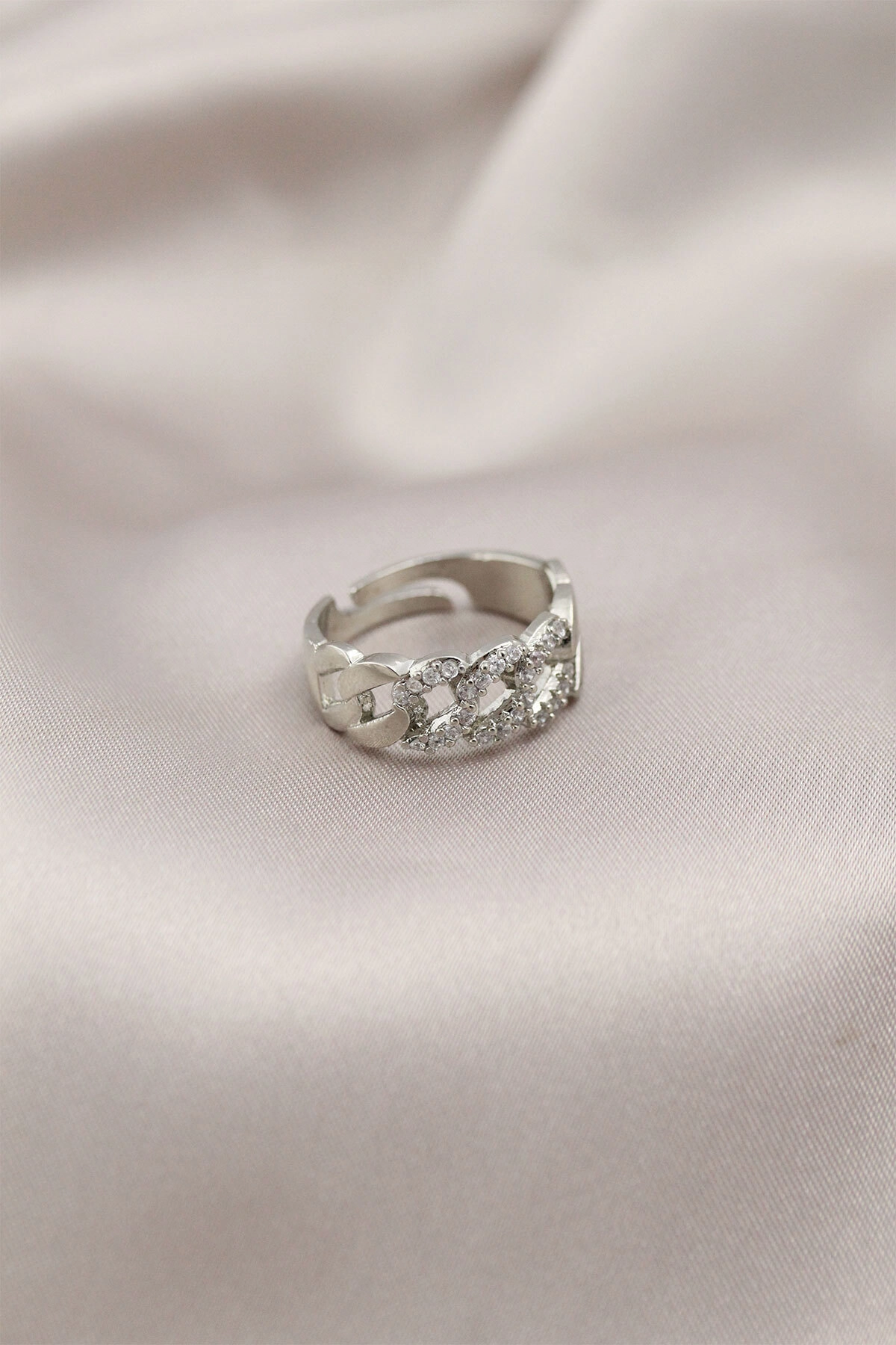 Gümüş Renk Metal Zincir Model Taşlı Kadın Yüzük-0