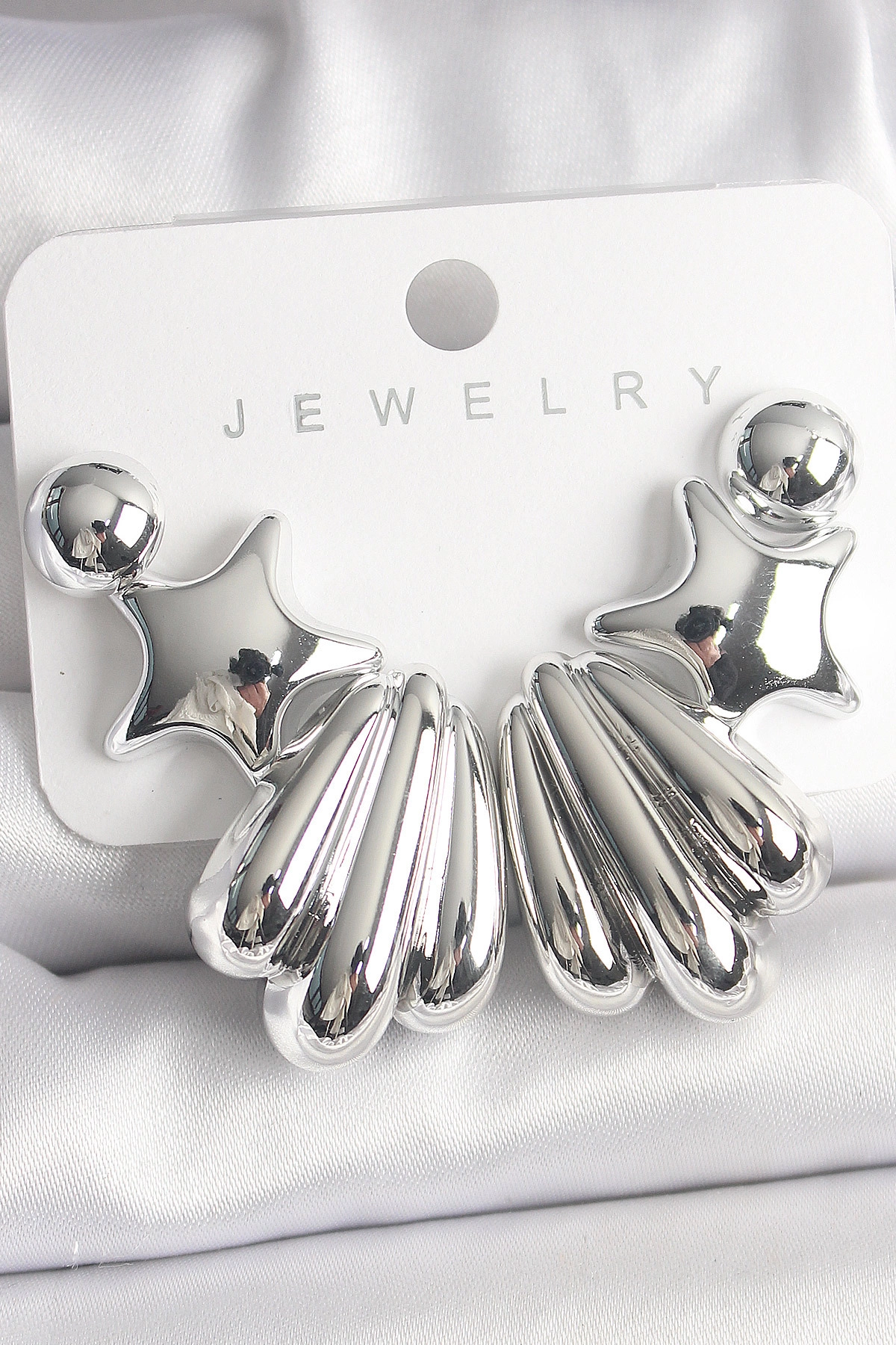 Gümüş Renk Yıldız Deniz Kabuğu Model CCB Plastik Kadın Küpe Seti-0